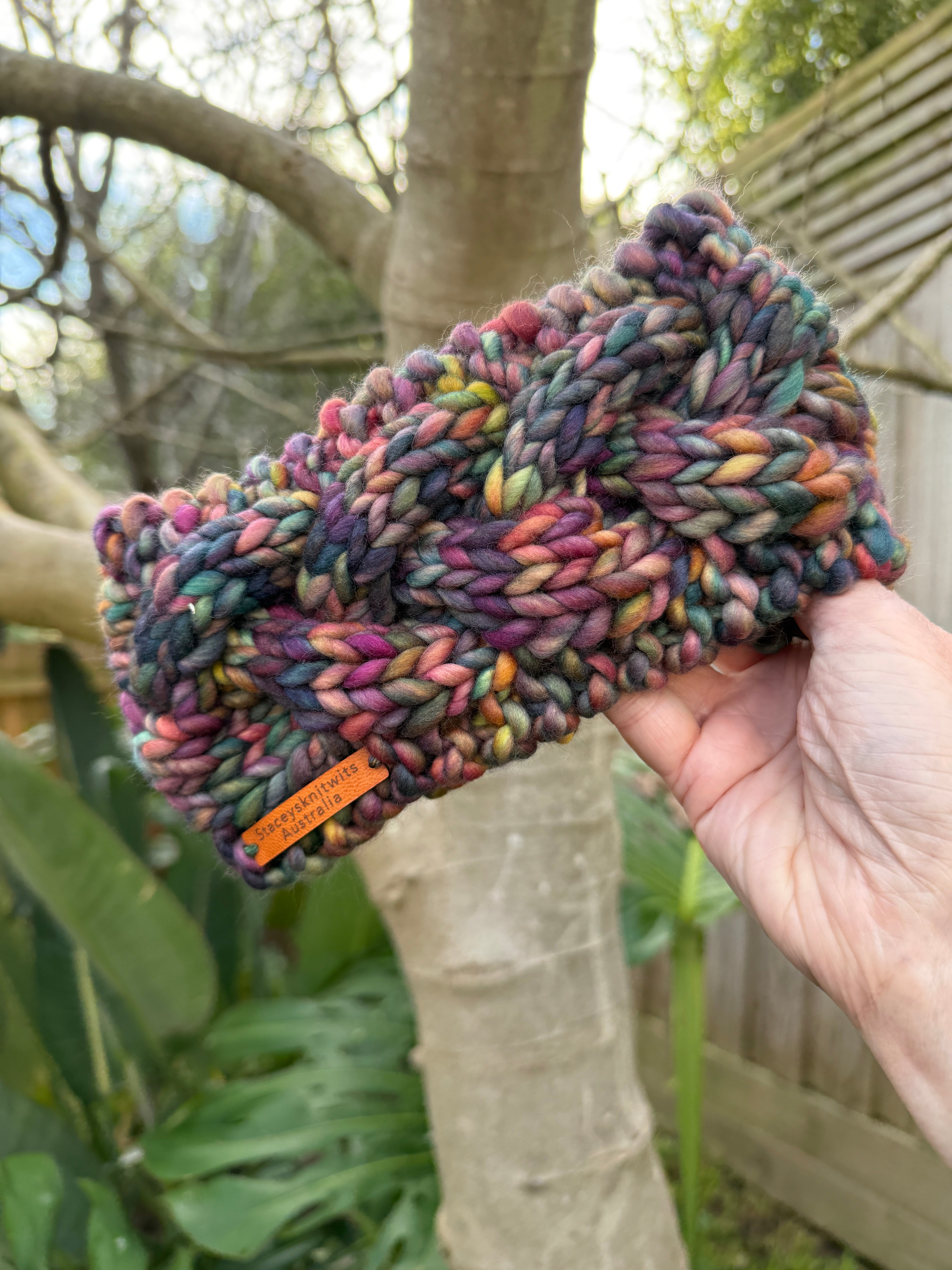 Hand Knitted Headband, Merino Wool Stretchy Ladies Rainbow Headband