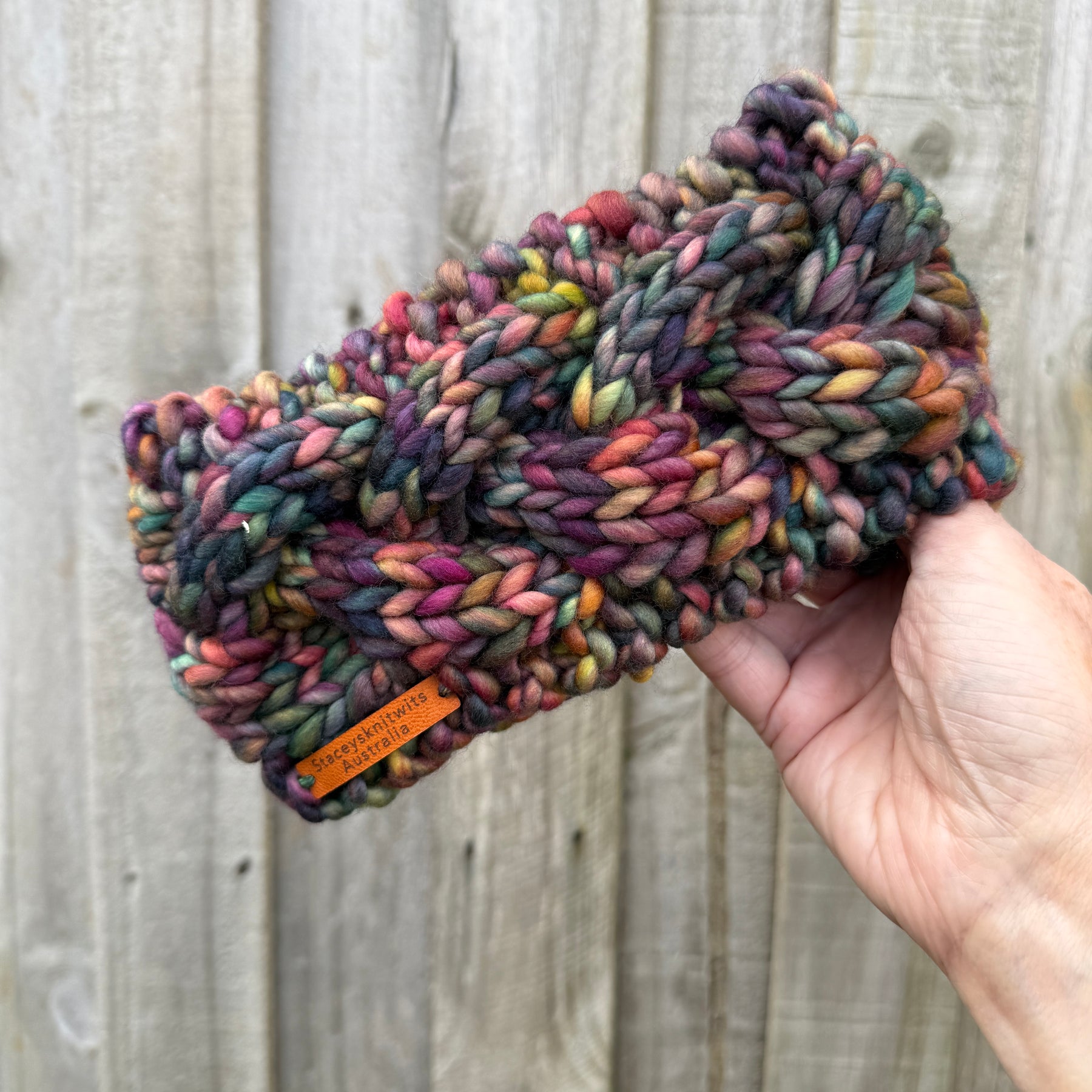 Hand Knitted Headband, Merino Wool Stretchy Ladies Rainbow Headband