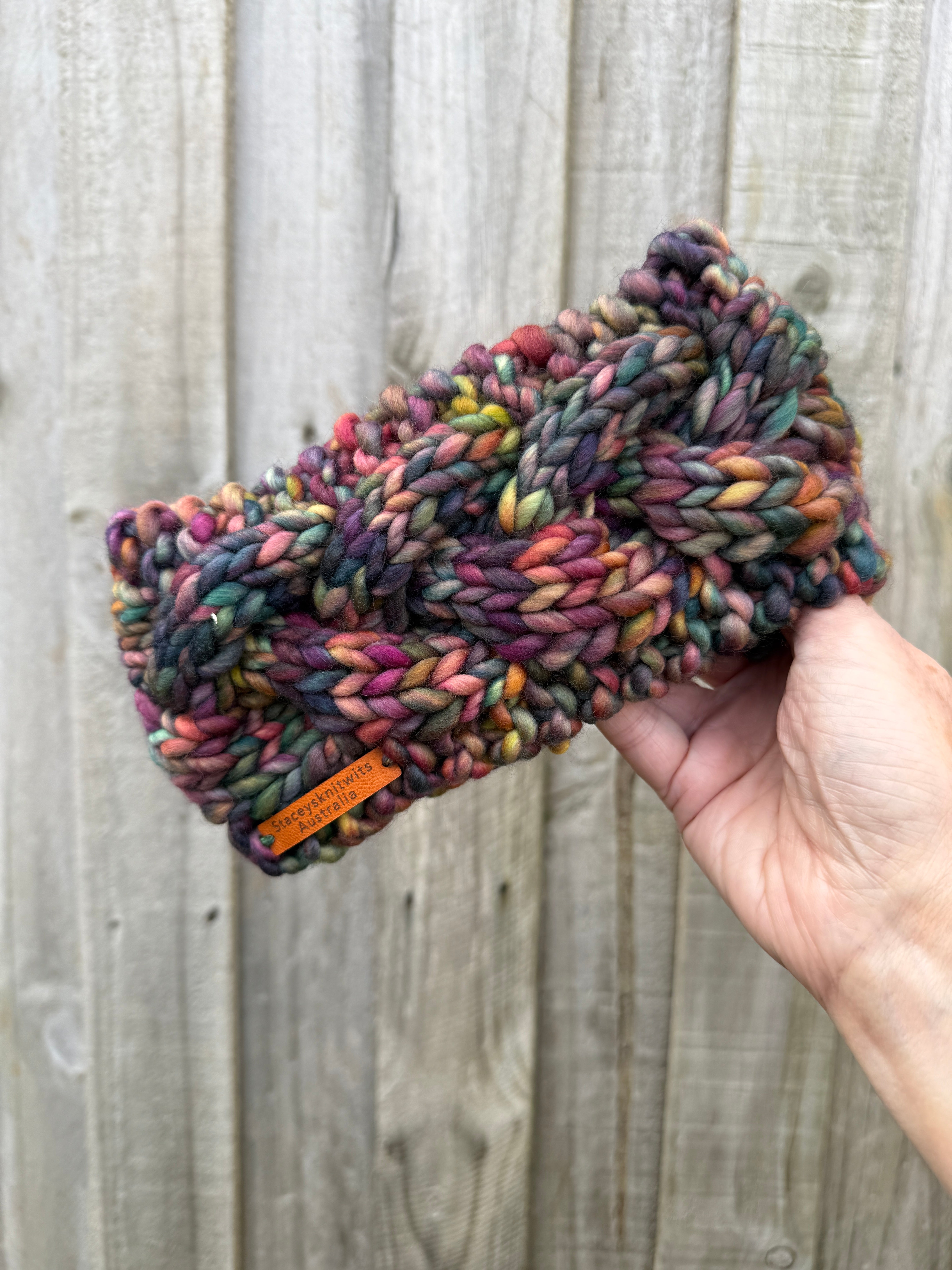 Hand Knitted Headband, Merino Wool Stretchy Ladies Rainbow Headband