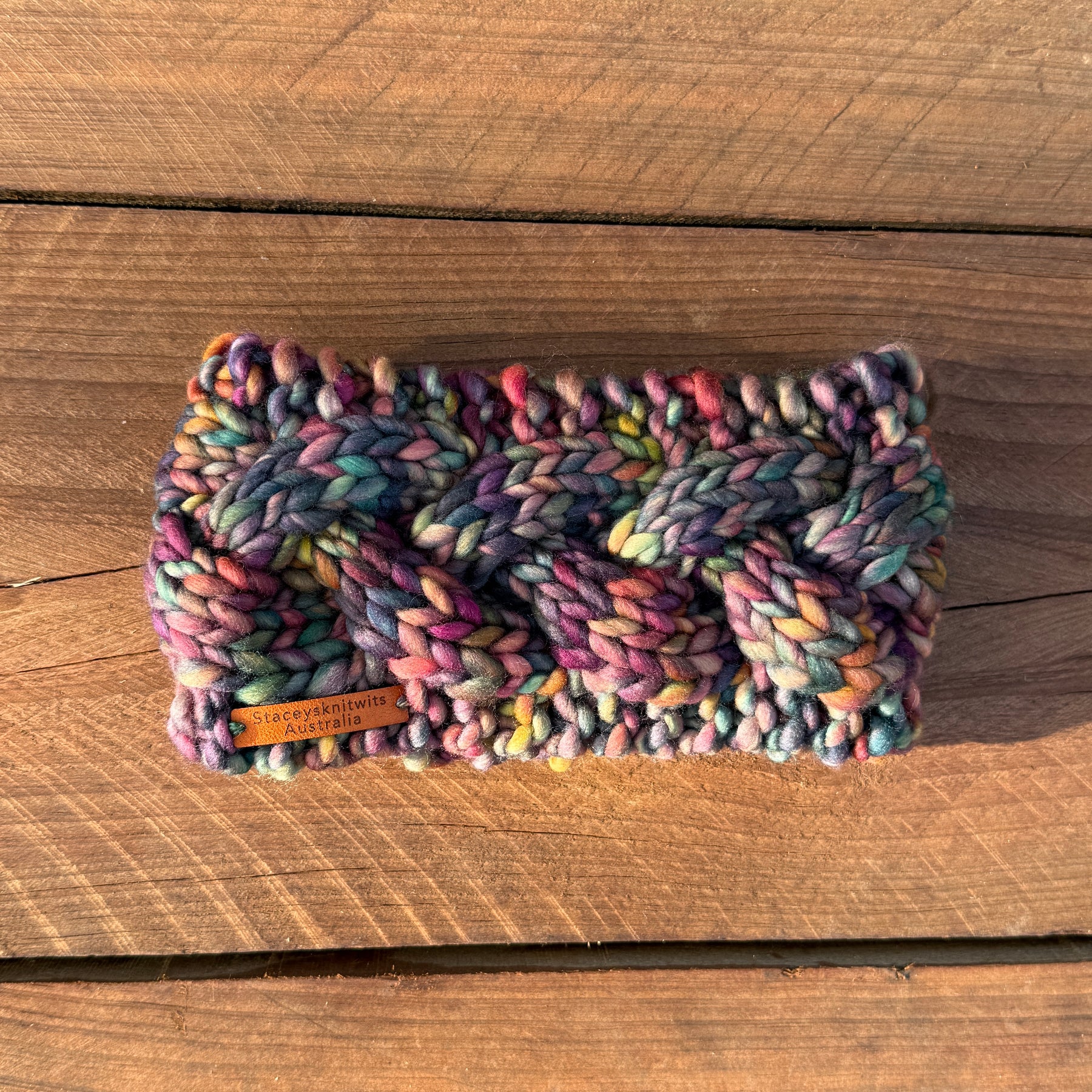 Hand Knitted Headband, Merino Wool Stretchy Ladies Rainbow Headband