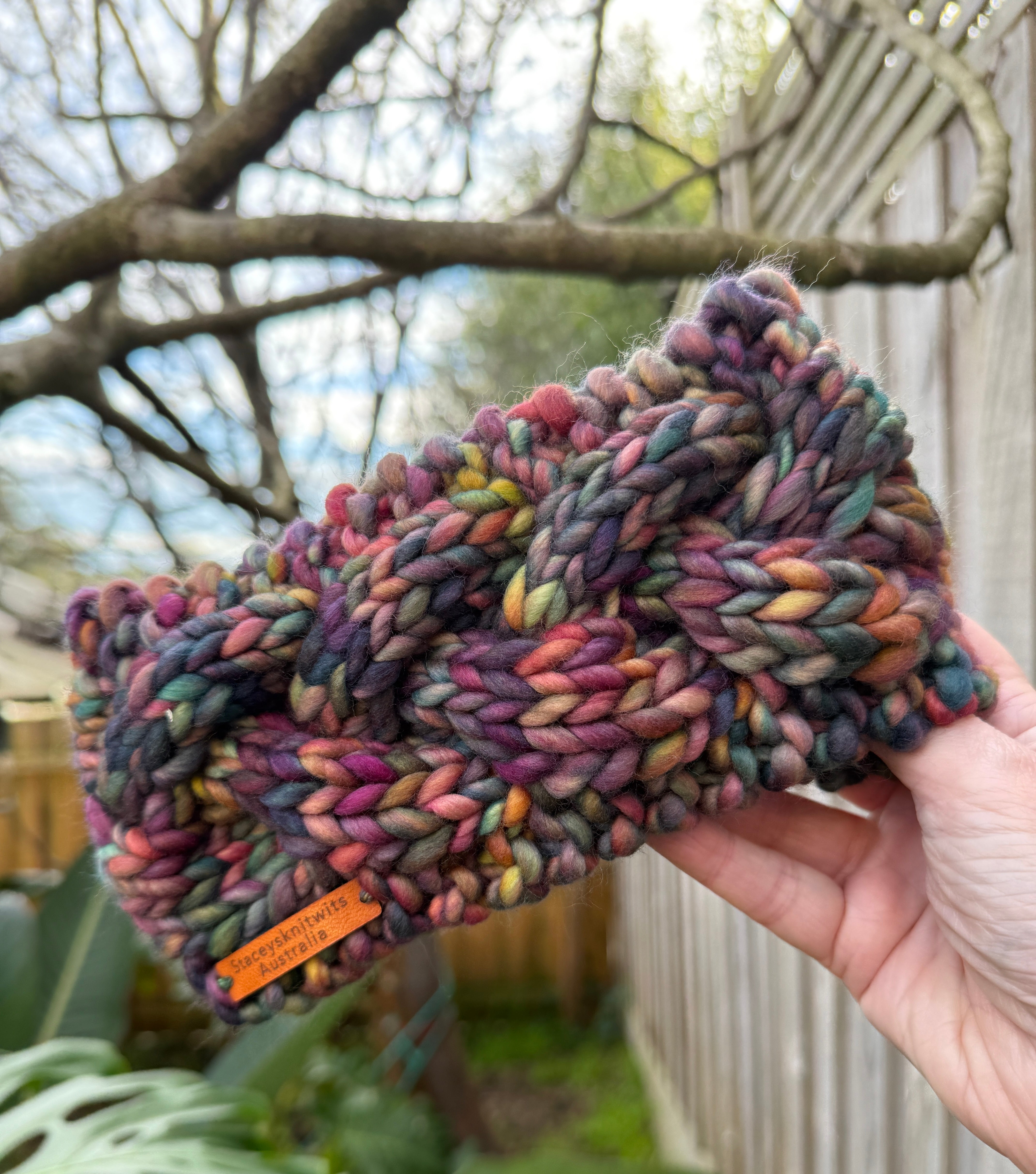 Hand Knitted Headband, Merino Wool Stretchy Ladies Rainbow Headband
