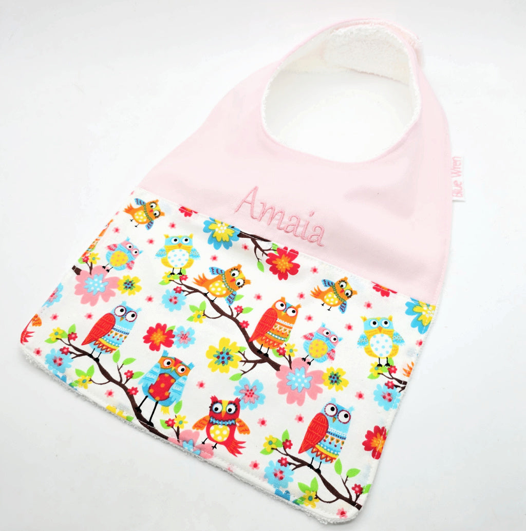Personalised Baby Bib Gift Owl Fabric