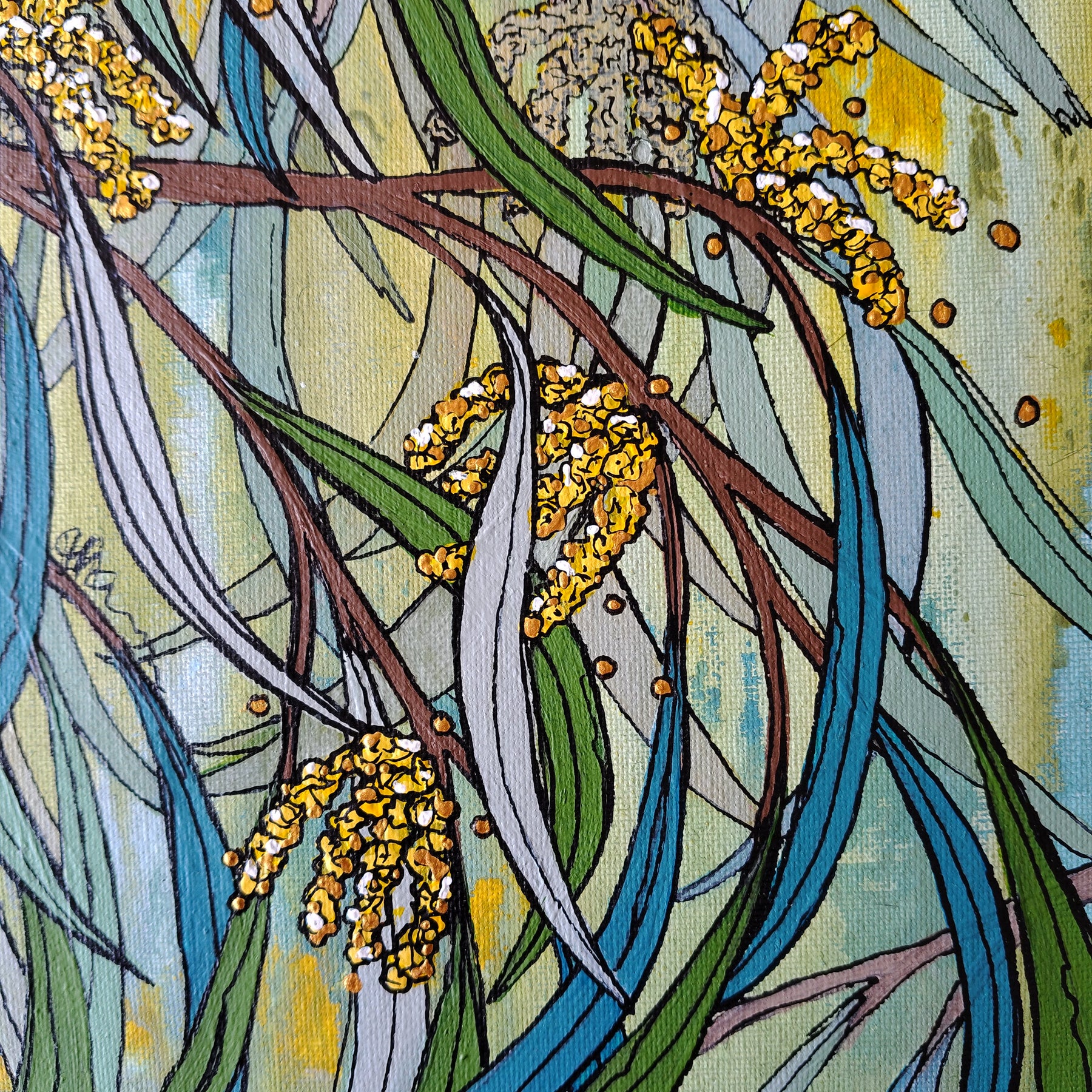 A3 ORIGINAL ARTWORK - "Breezy Whispers of Wattle" - Abstract Art