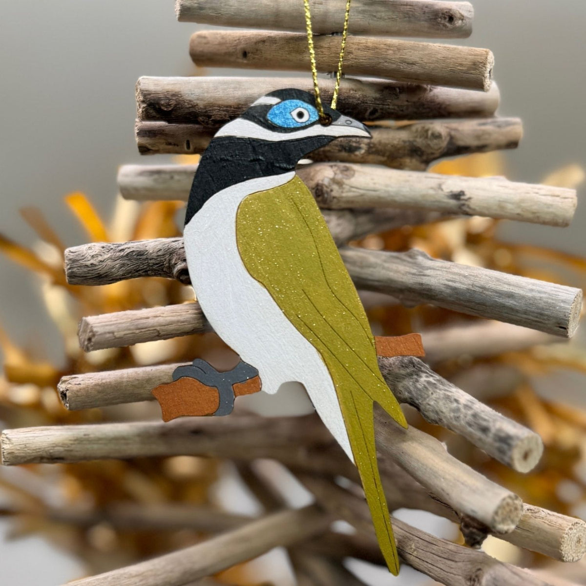 Blue Faced Honey Eater Hand Painted Christmas Decoration