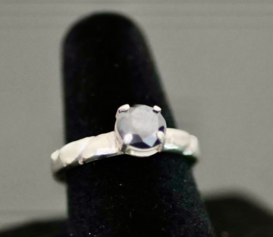Black Moisonite ring with ropes band in silver