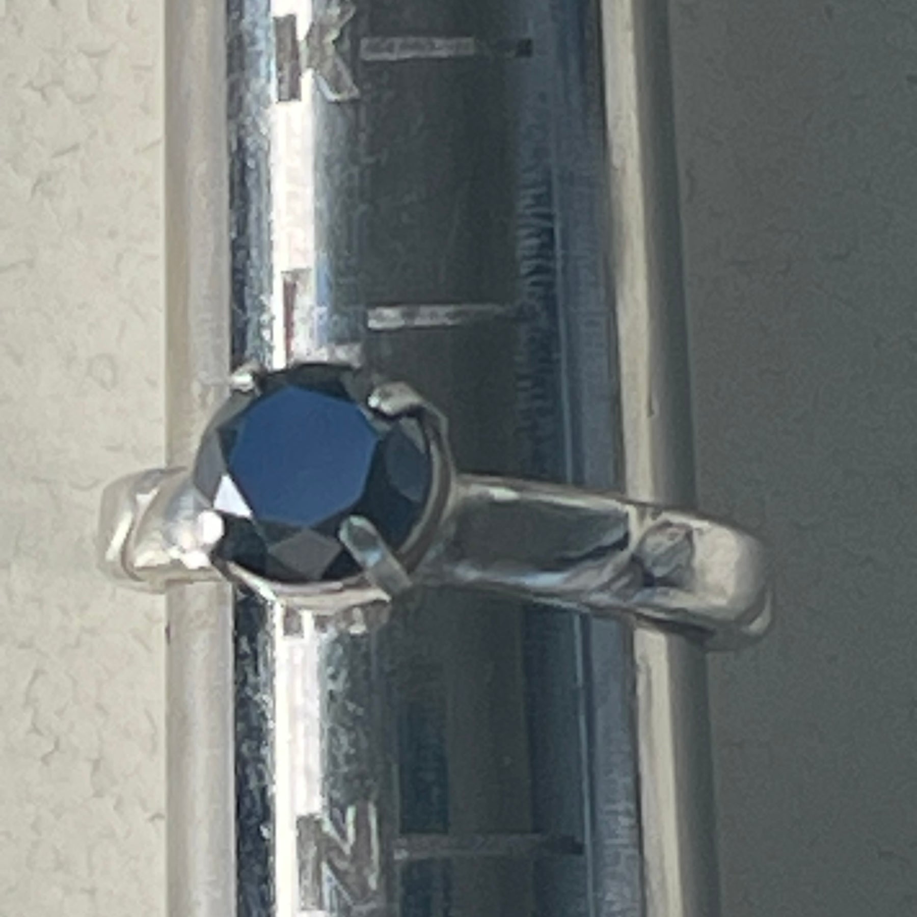 Black Moisonite ring with ropes band in silver