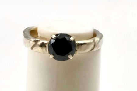 Black Moisonite ring with ropes band in silver