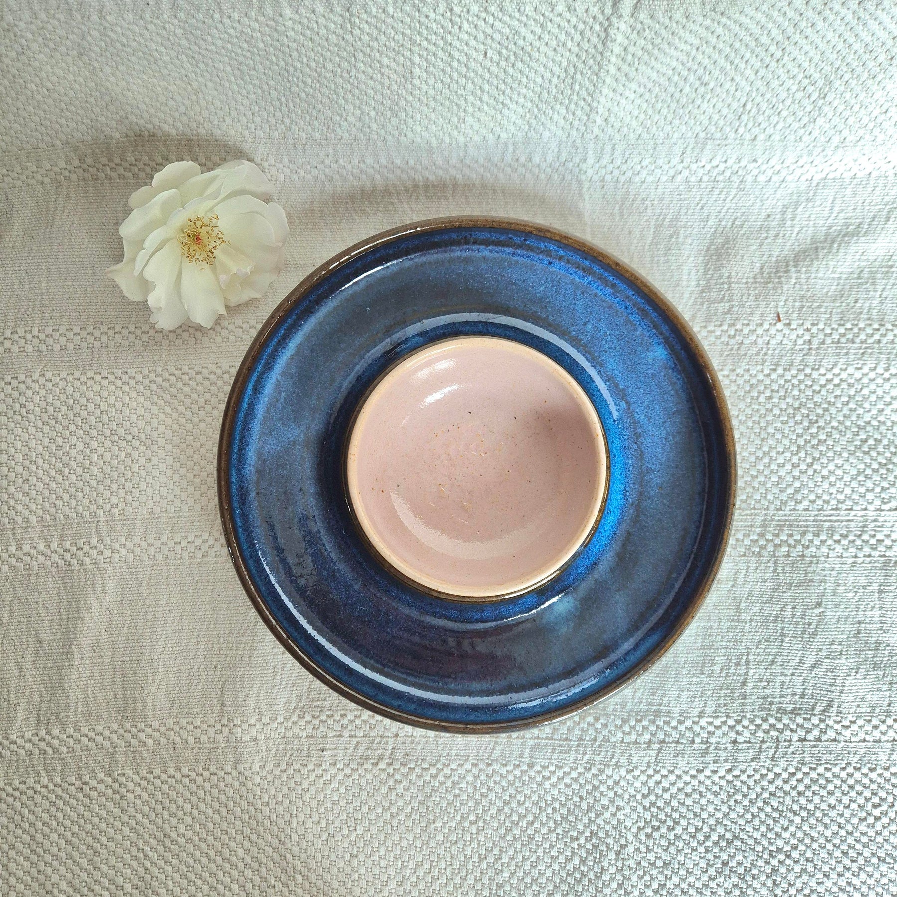 Multipurpose Blue Ceramic Ring Vase