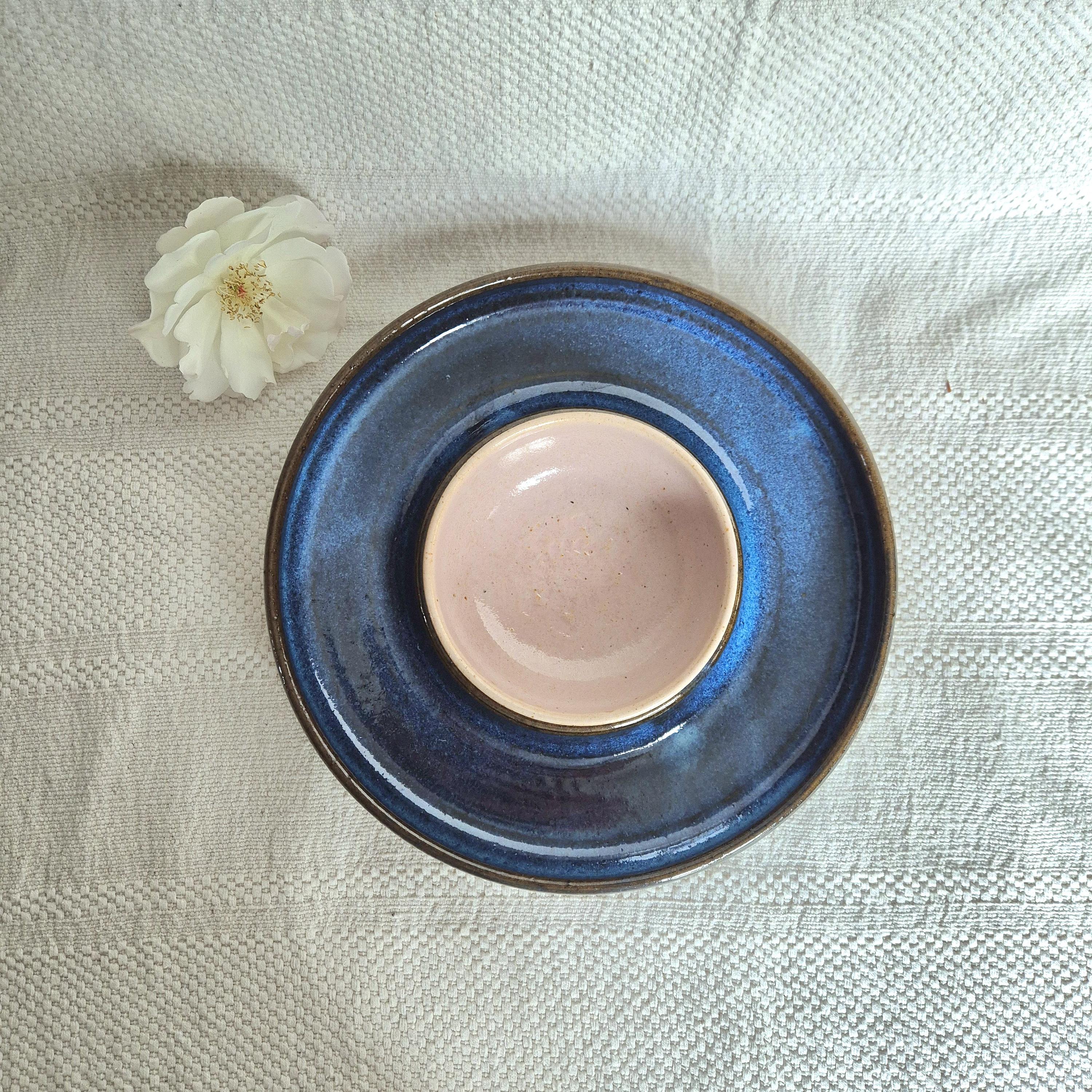 Multipurpose Blue Ceramic Ring Vase