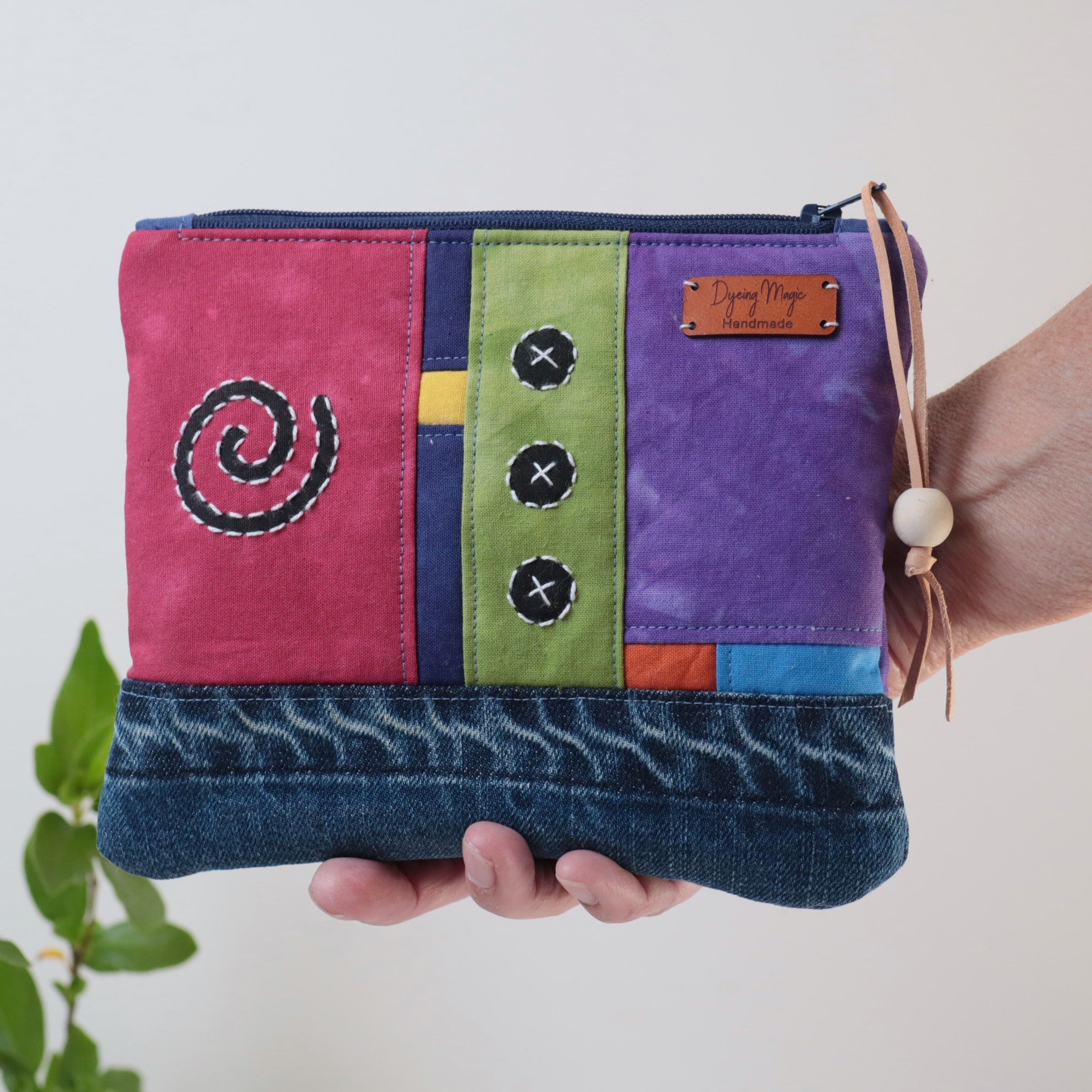 Hand Dyed Zipper Pouch, Makeup Bag,Sewing Pouch, Red and Lilac