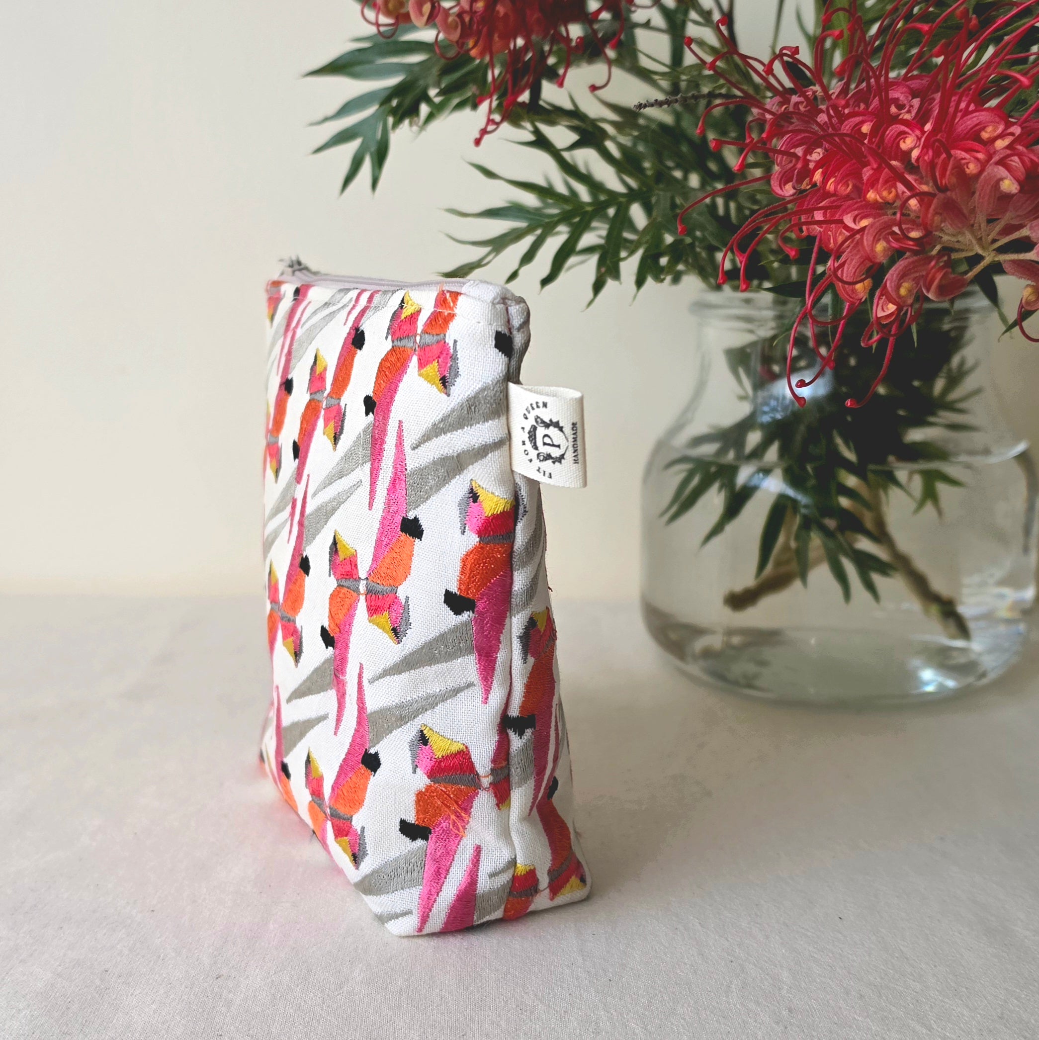 Upcycled Parrot Pouch | Handcrafted from Thrifted Cushion