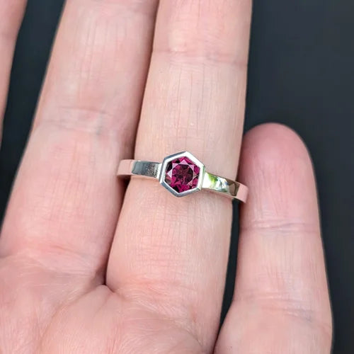 handmade rhodolite garnet geometric ring | dress ring