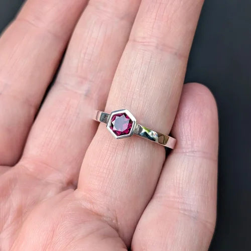 handmade rhodolite garnet geometric ring | dress ring