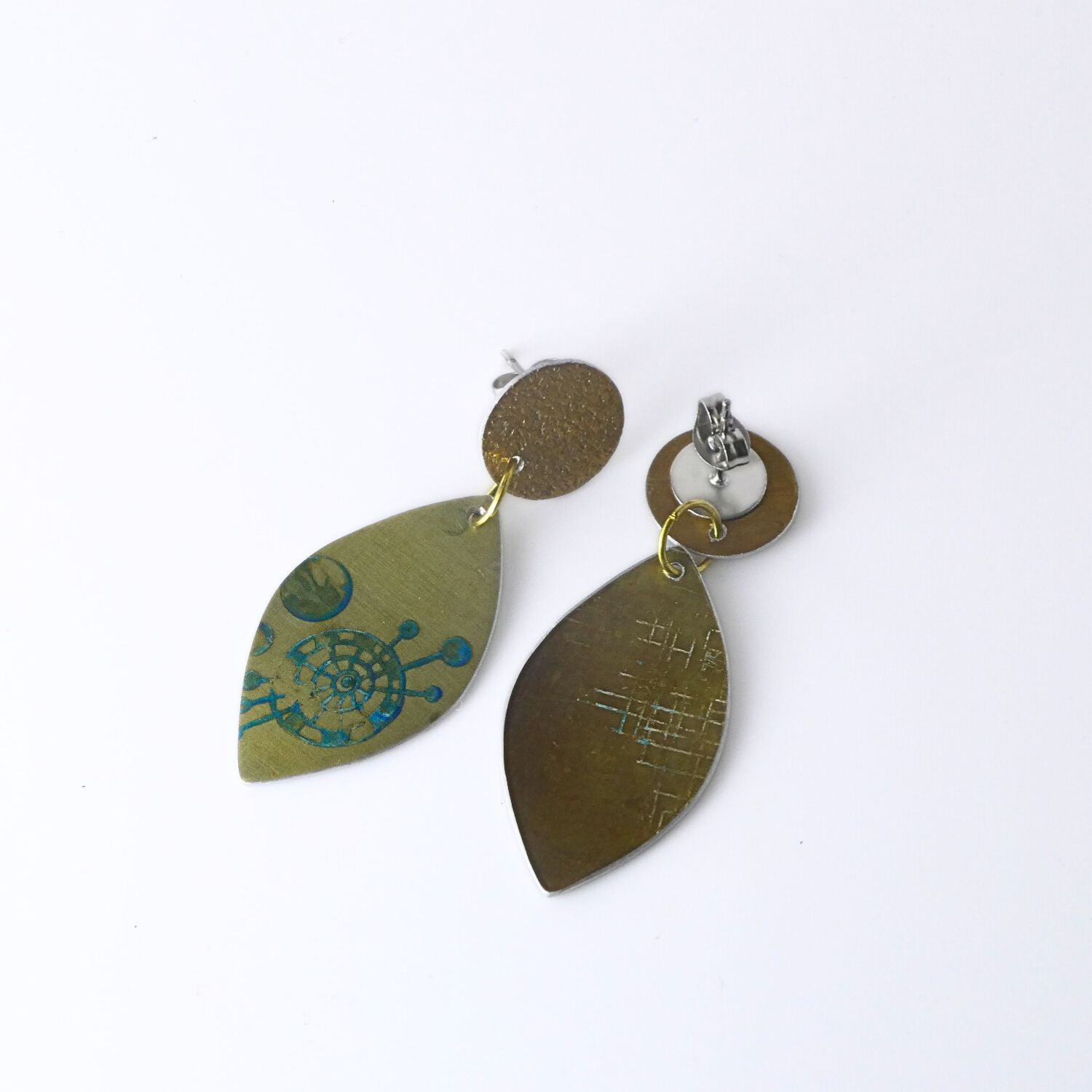 Anodised aluminium earrings hand printed Golden Galaxy Collection