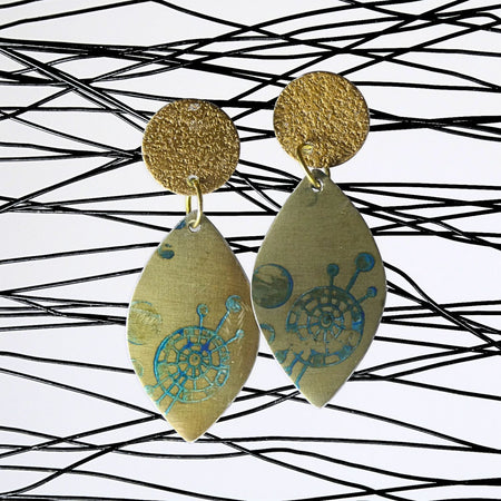 Anodised aluminium earrings hand printed Golden Galaxy Collection