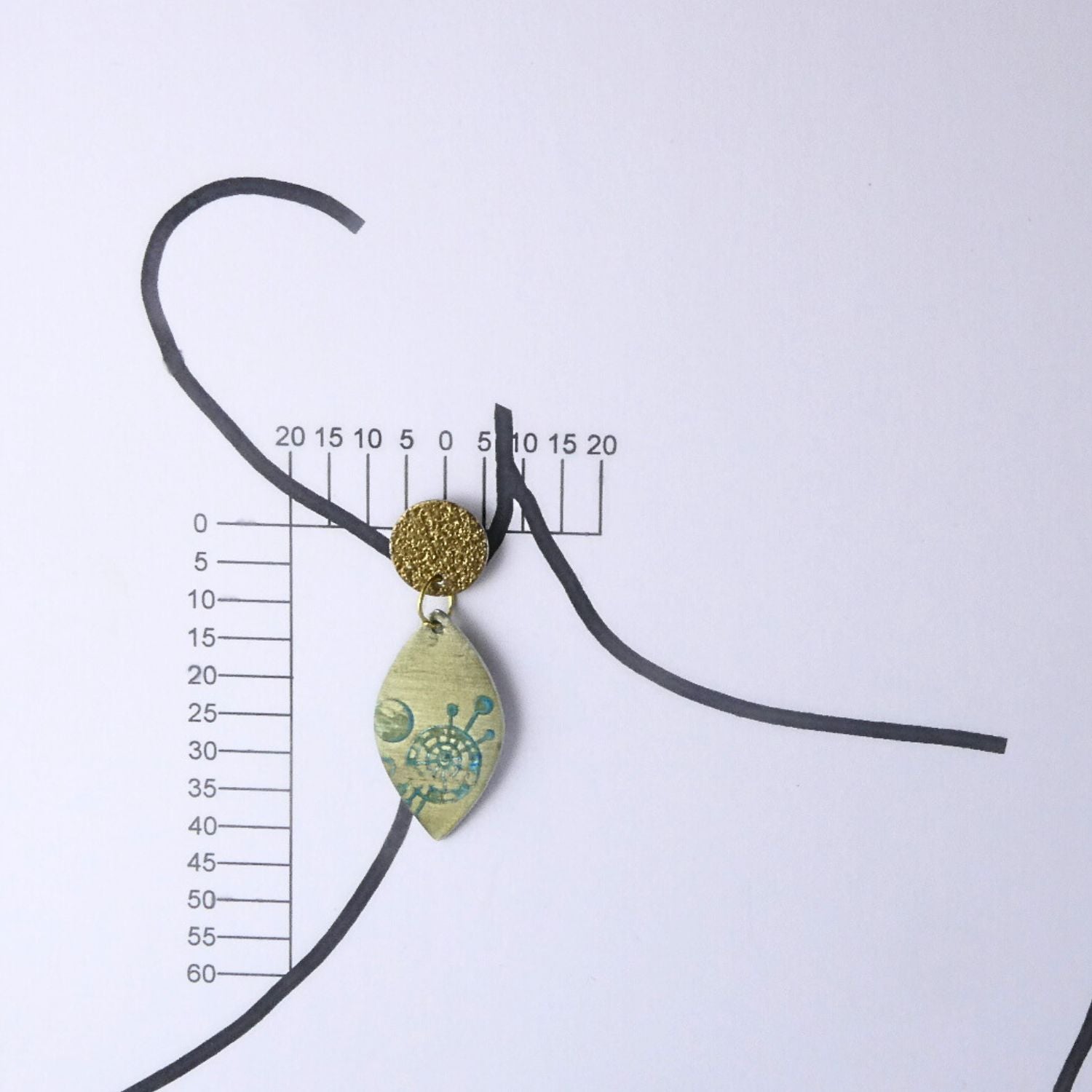 Anodised aluminium earrings hand printed Golden Galaxy Collection