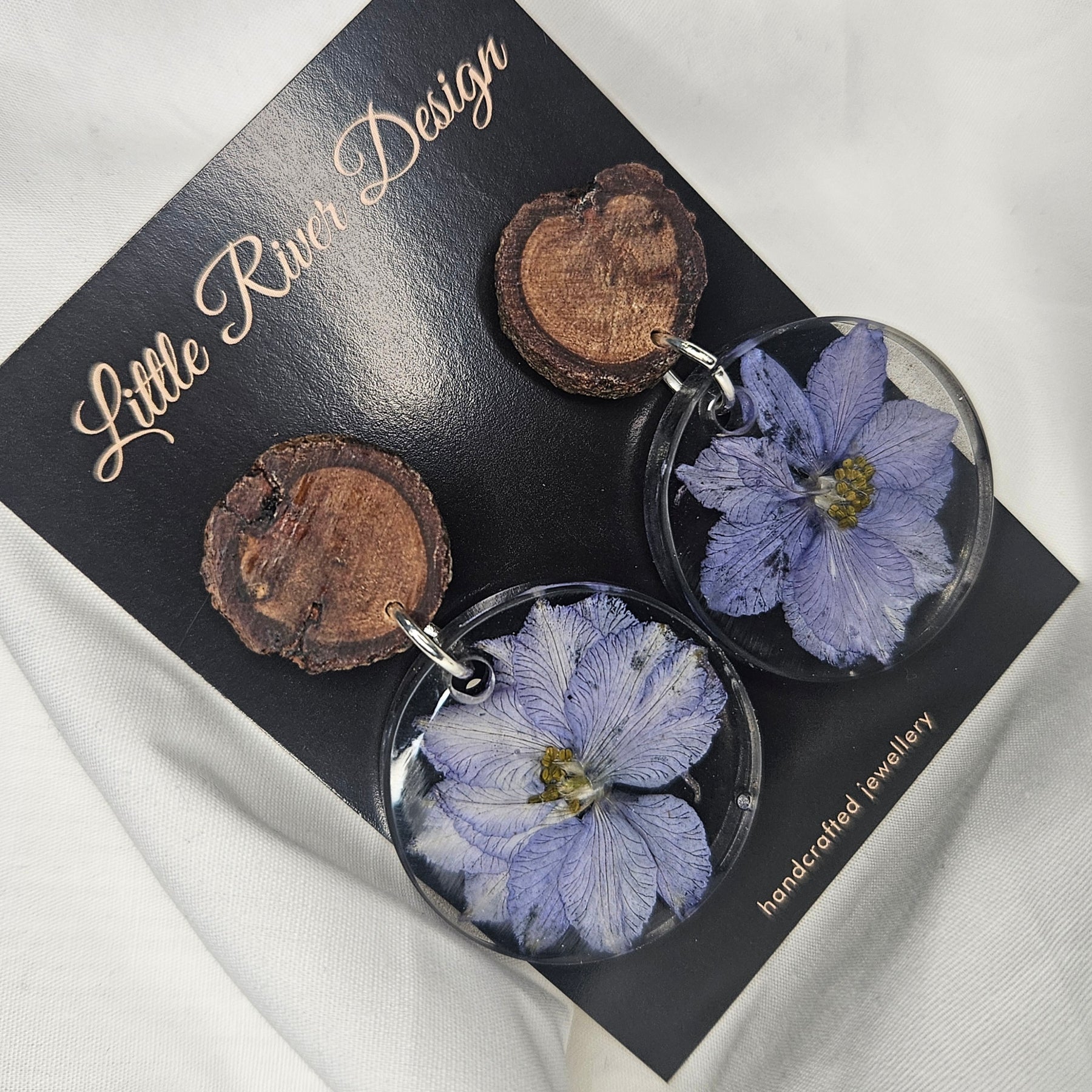 Handmade Lilac Floral Resin & Timber Earrings 🌿