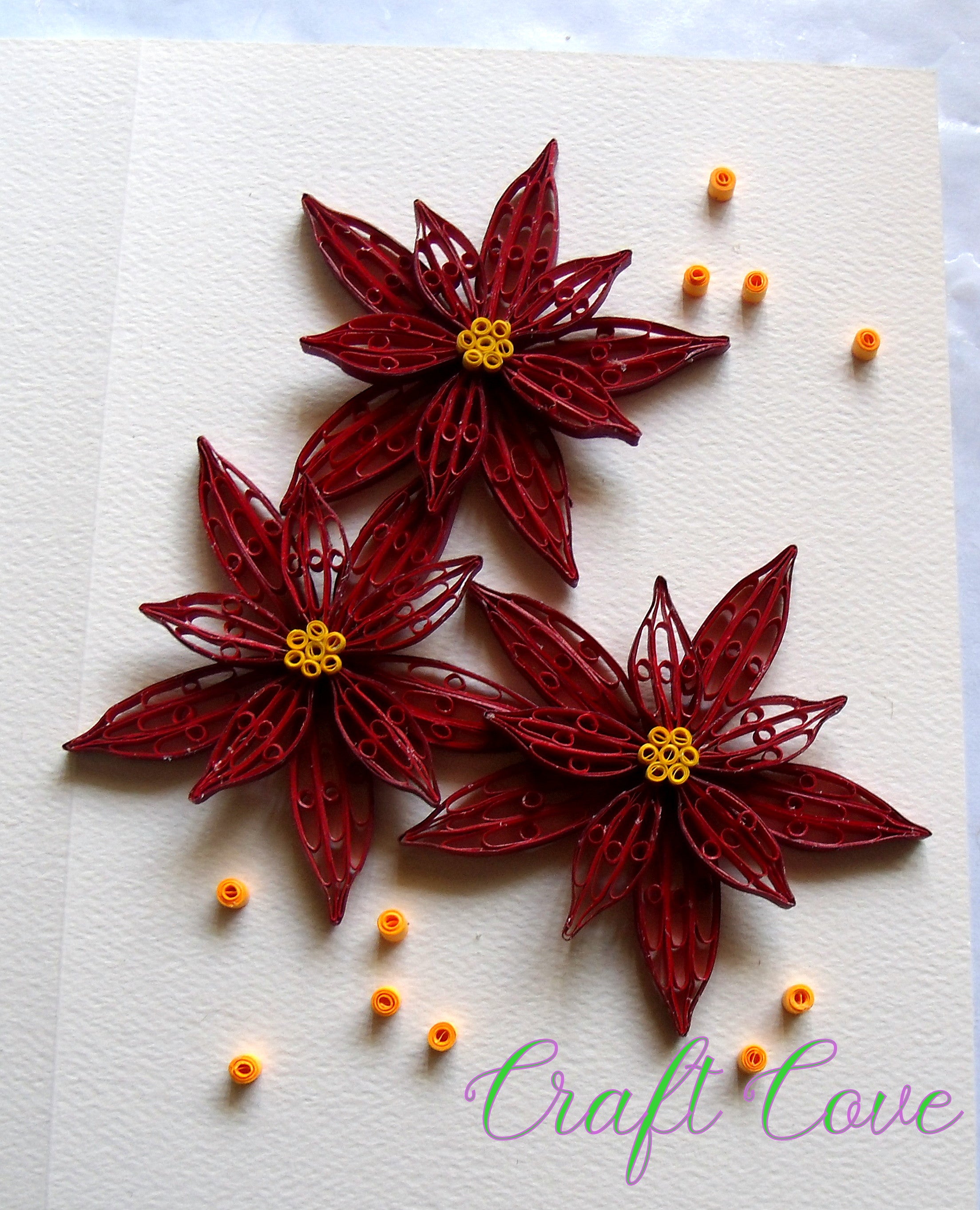 Handmade Paper Quilled Christmas Card – Baubles, Candle Poinsettia or Triple Poinsettia – Unique Festive Greeting