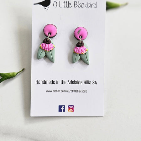 Australian Pink Gum Blossom Earrings Handmade Polymer Clay Australian Made.