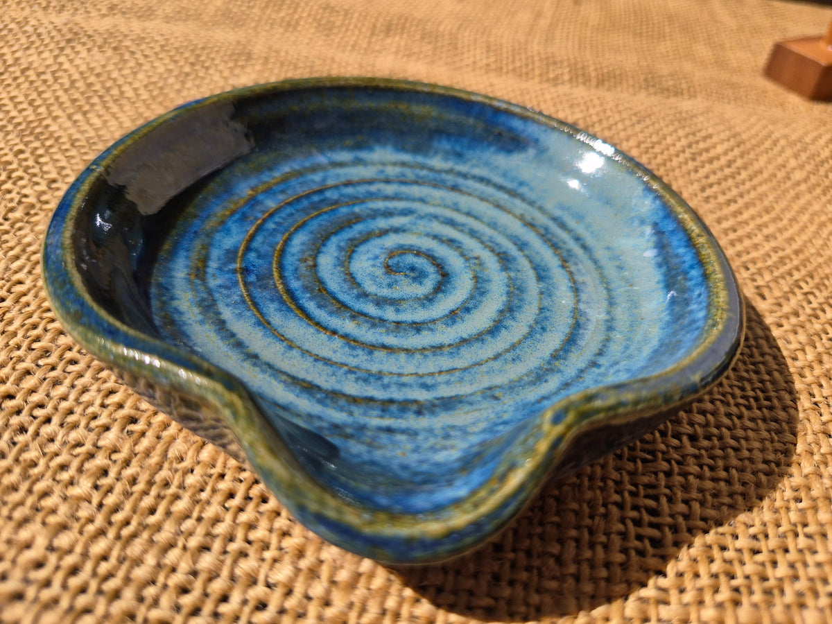 Stoneware Spoon Rest: Speckled blue green