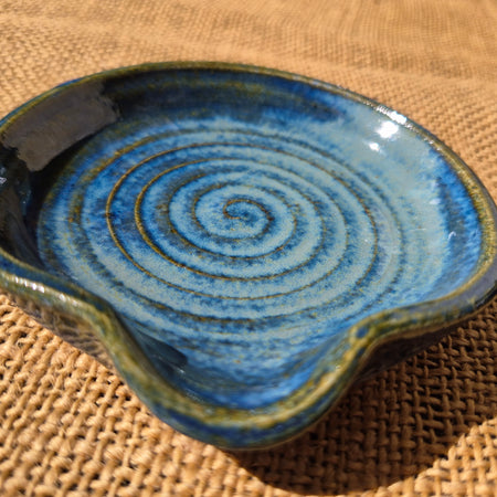 Stoneware Spoon Rest: Speckled blue green