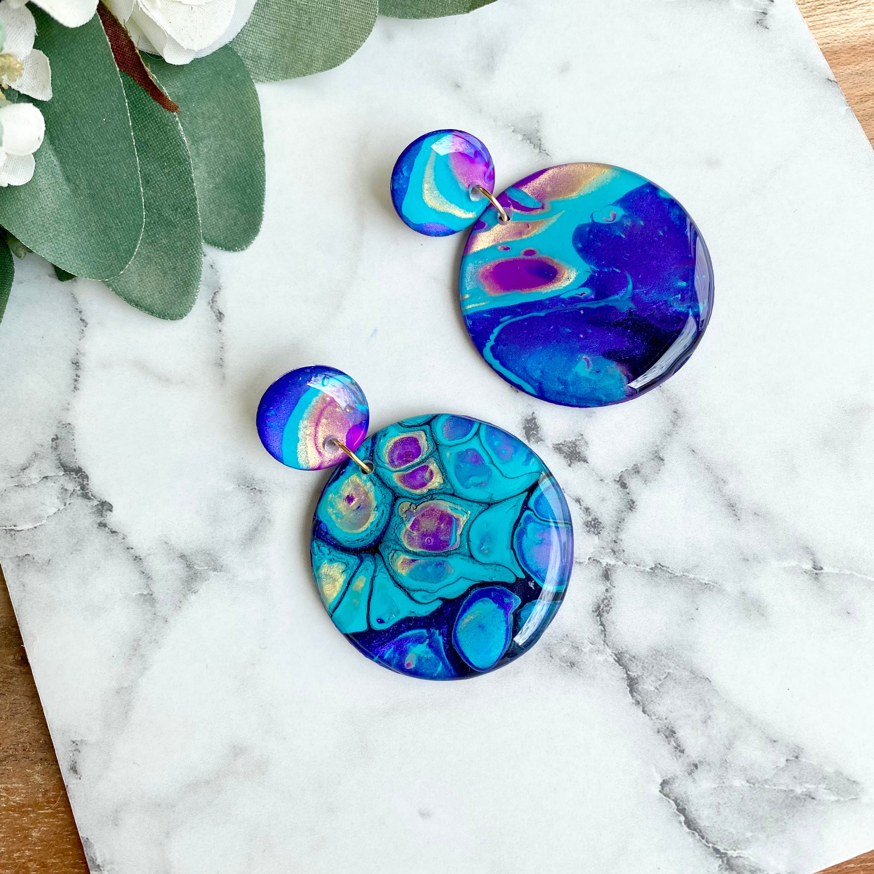Turquoise Purple Stud Dangle Earrings