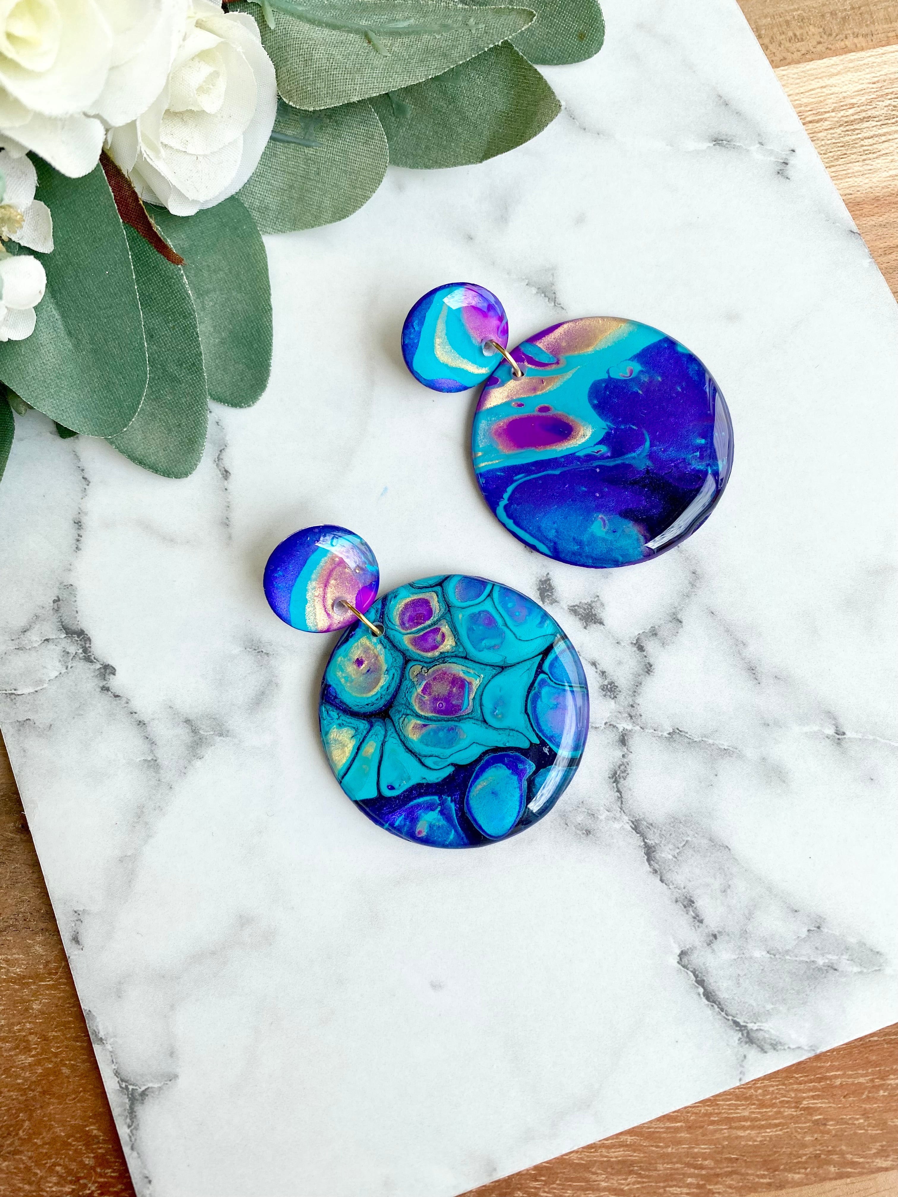 Turquoise Purple Stud Dangle Earrings