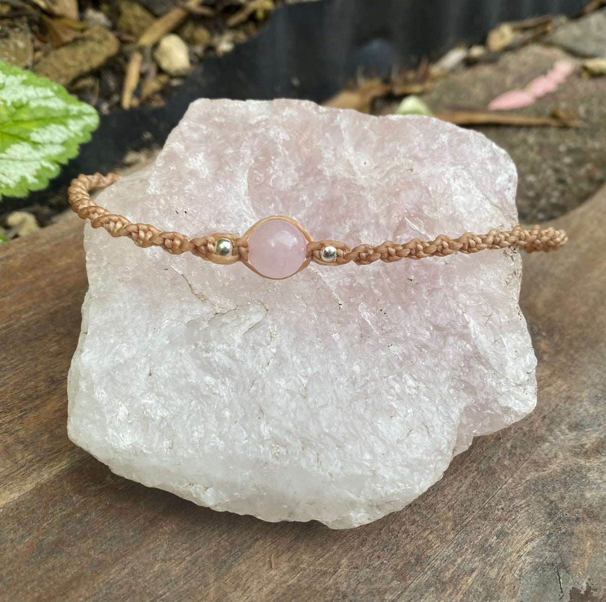 Rose Quartz Beaded Anklet: Macrame Adjustable Waterproof