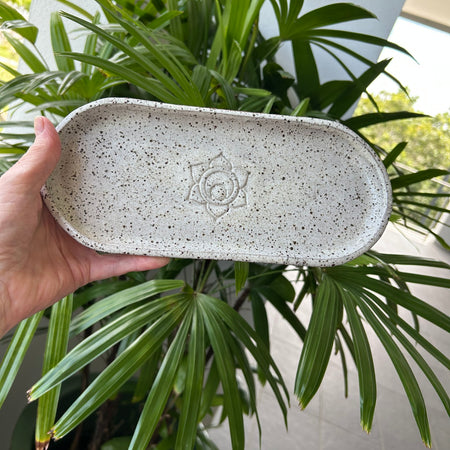 Rustic, white, pottery tray.