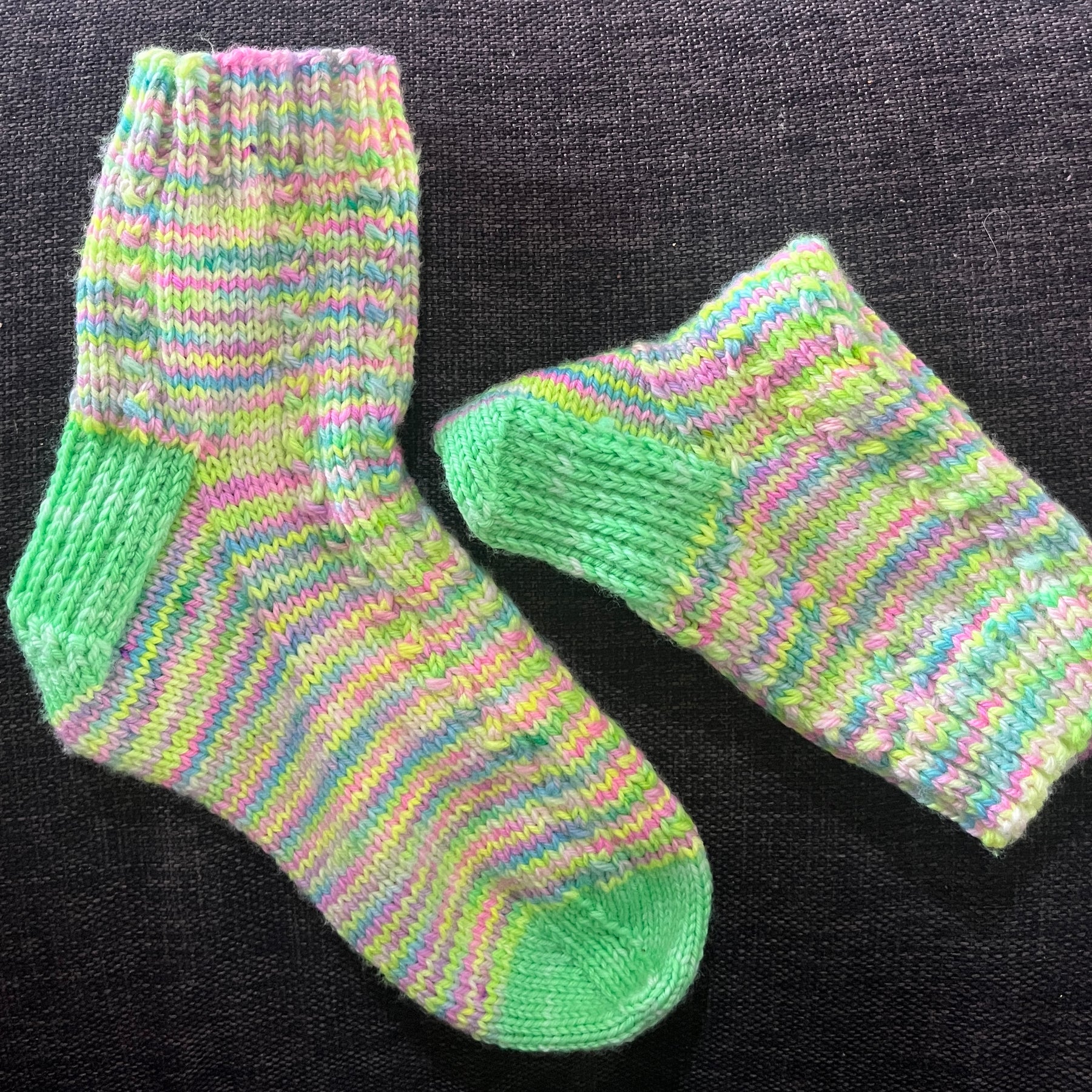 Hand knit pastel highlighter socks using Australian hand dyed yarn