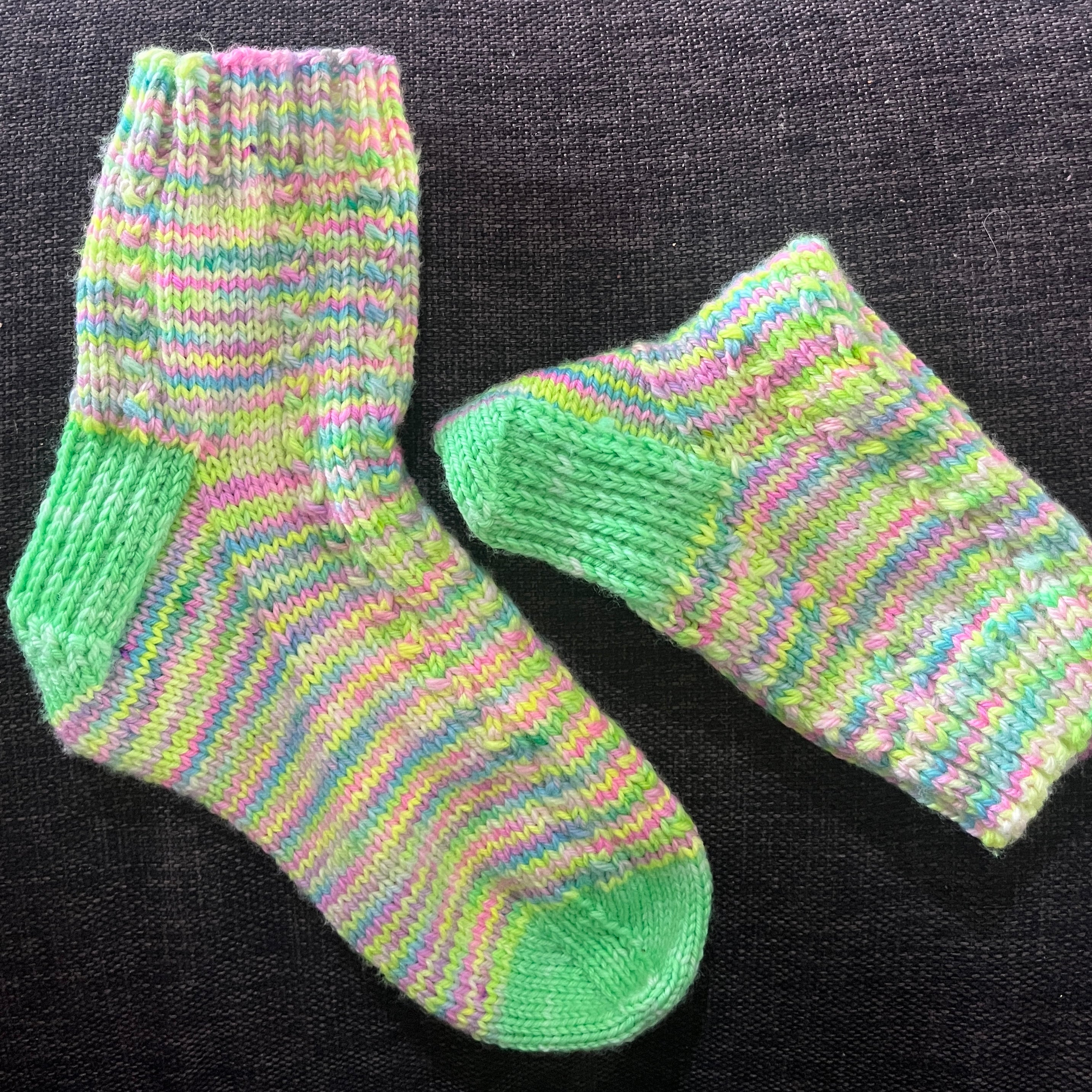 Hand knit pastel highlighter socks using Australian hand dyed yarn