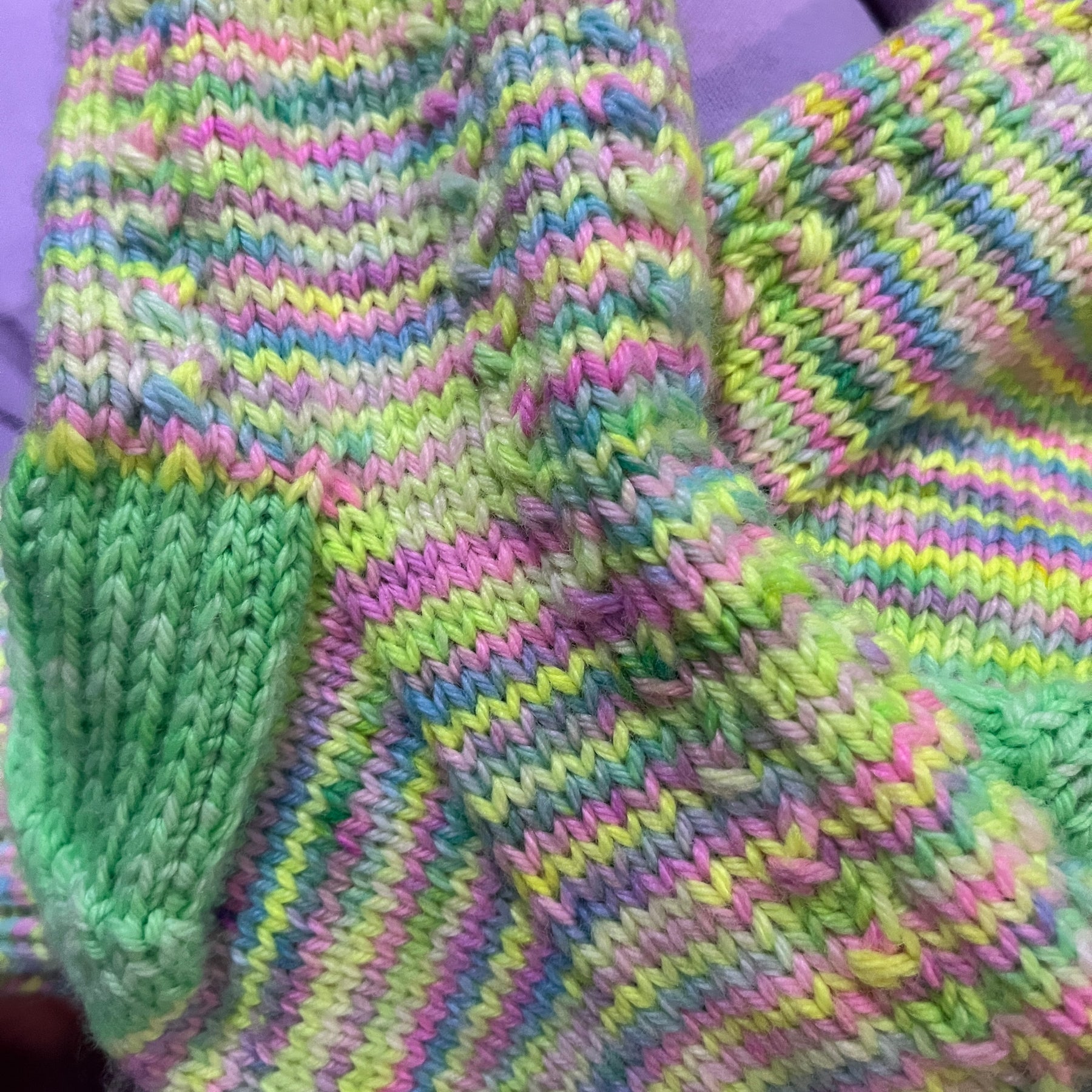 Hand knit pastel highlighter socks using Australian hand dyed yarn