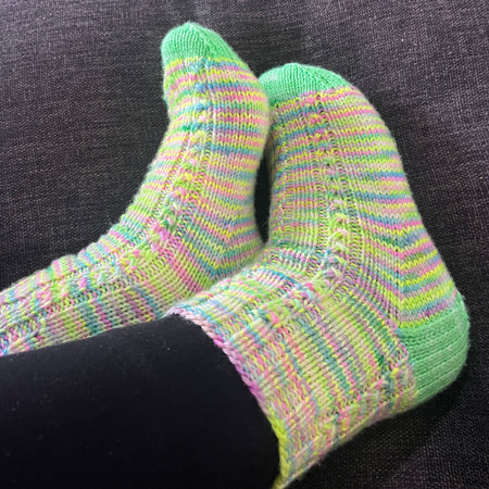 Hand knit pastel highlighter socks using Australian hand dyed yarn