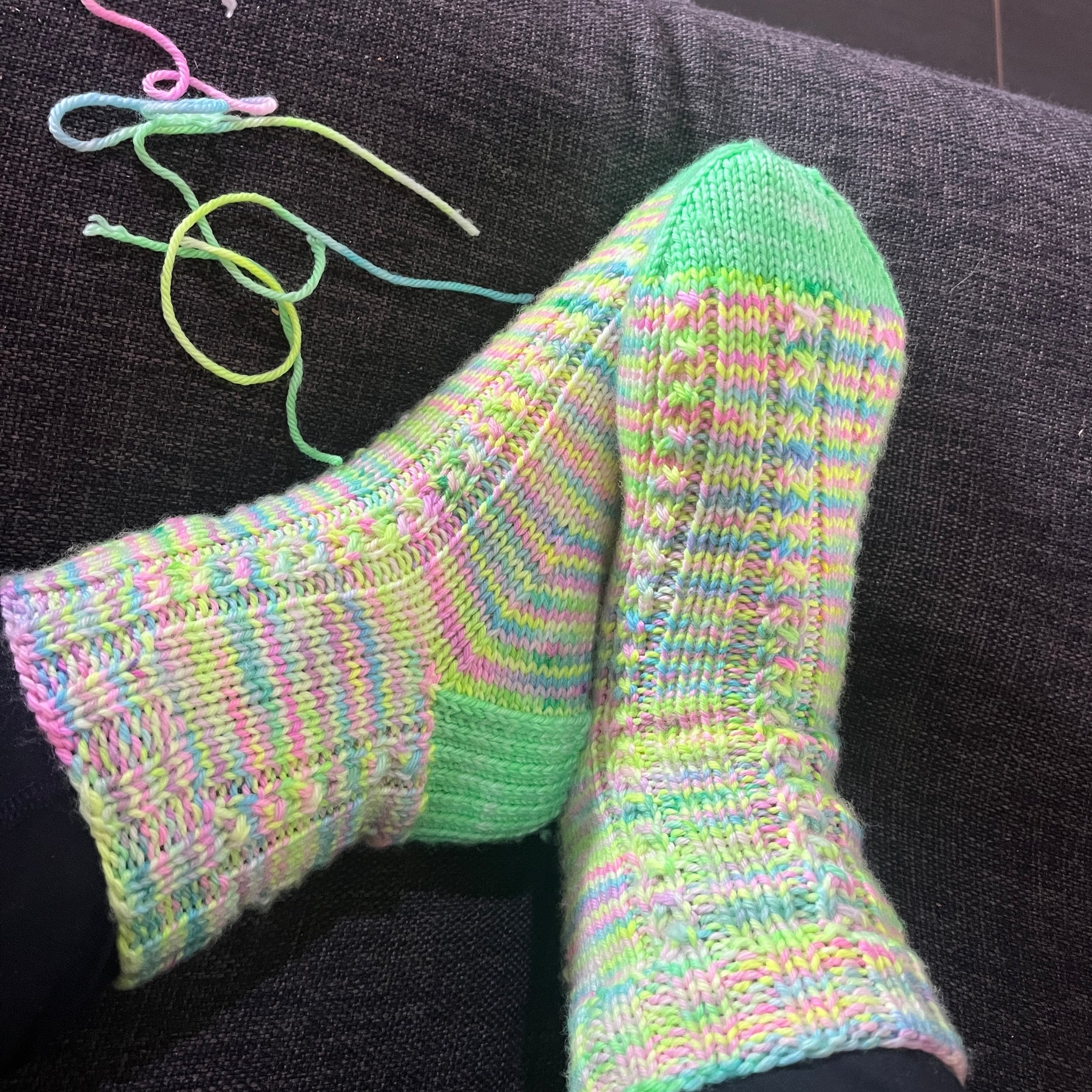 Hand knit pastel highlighter socks using Australian hand dyed yarn