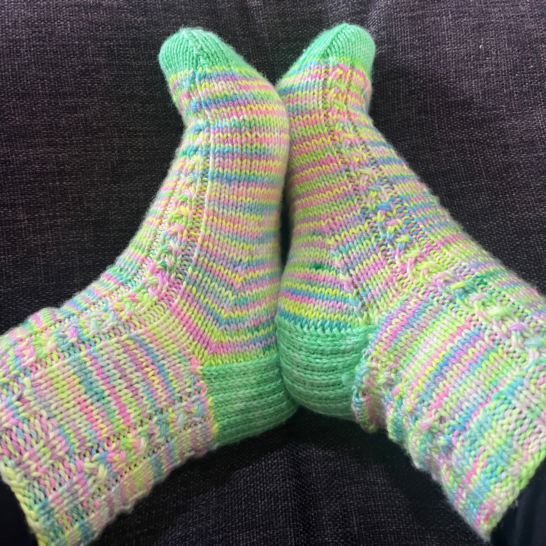 Hand knit pastel highlighter socks using Australian hand dyed yarn
