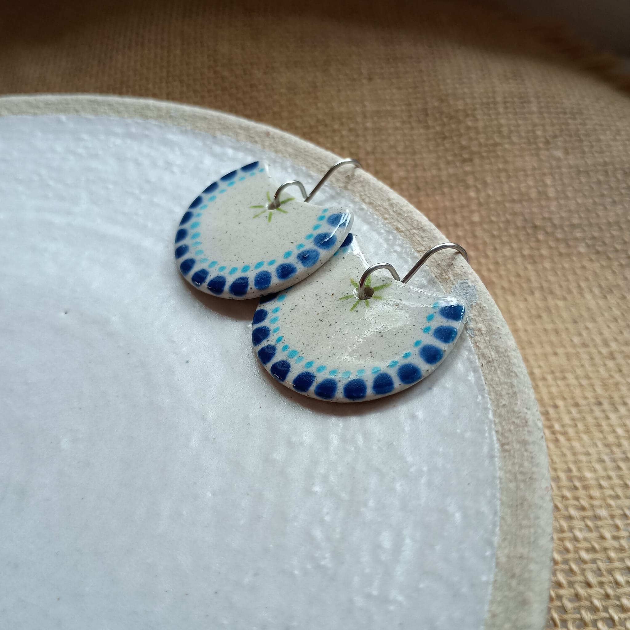 Large Blue Pattern Crescent Drops