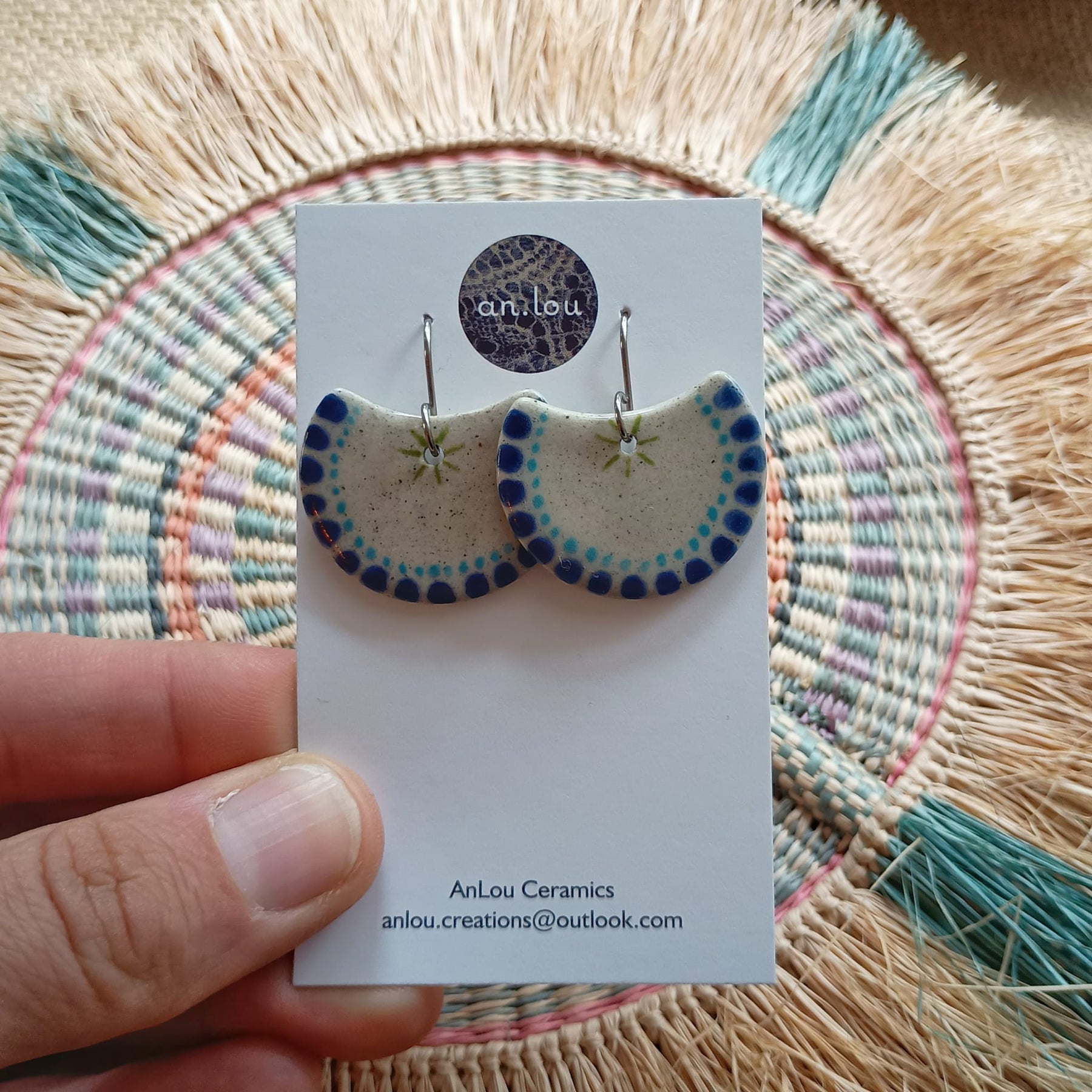 Large Blue Pattern Crescent Drops