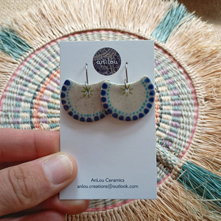 Large Blue Pattern Crescent Drops