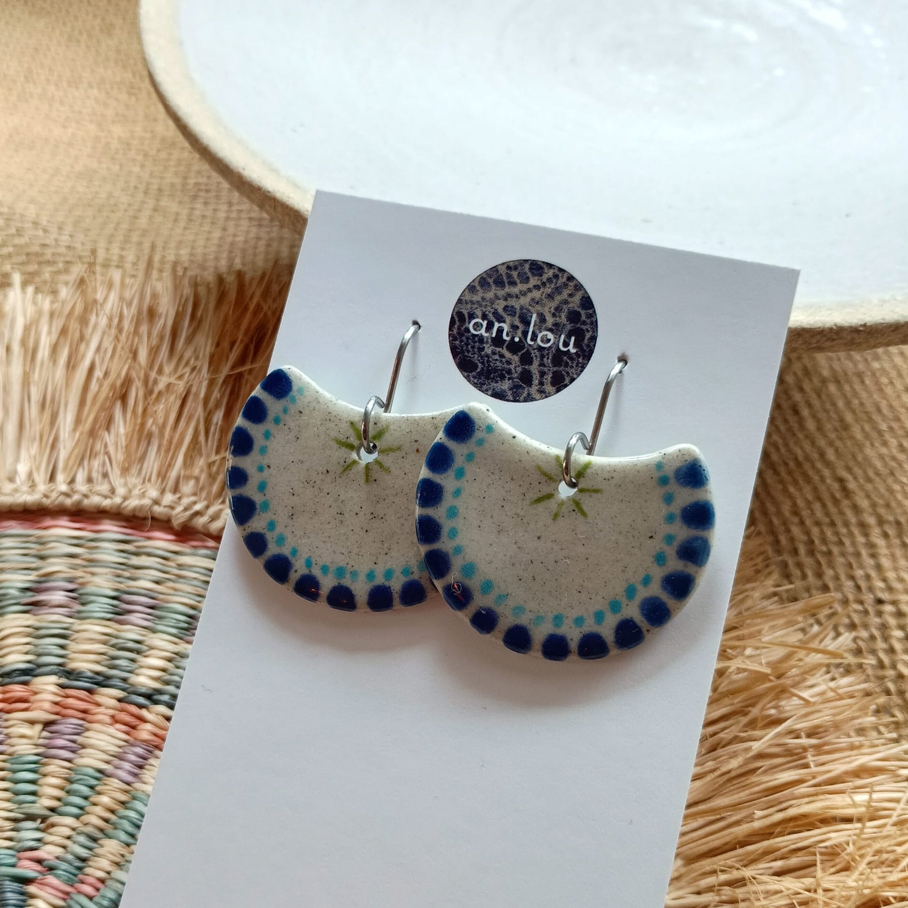 Large Blue Pattern Crescent Drops
