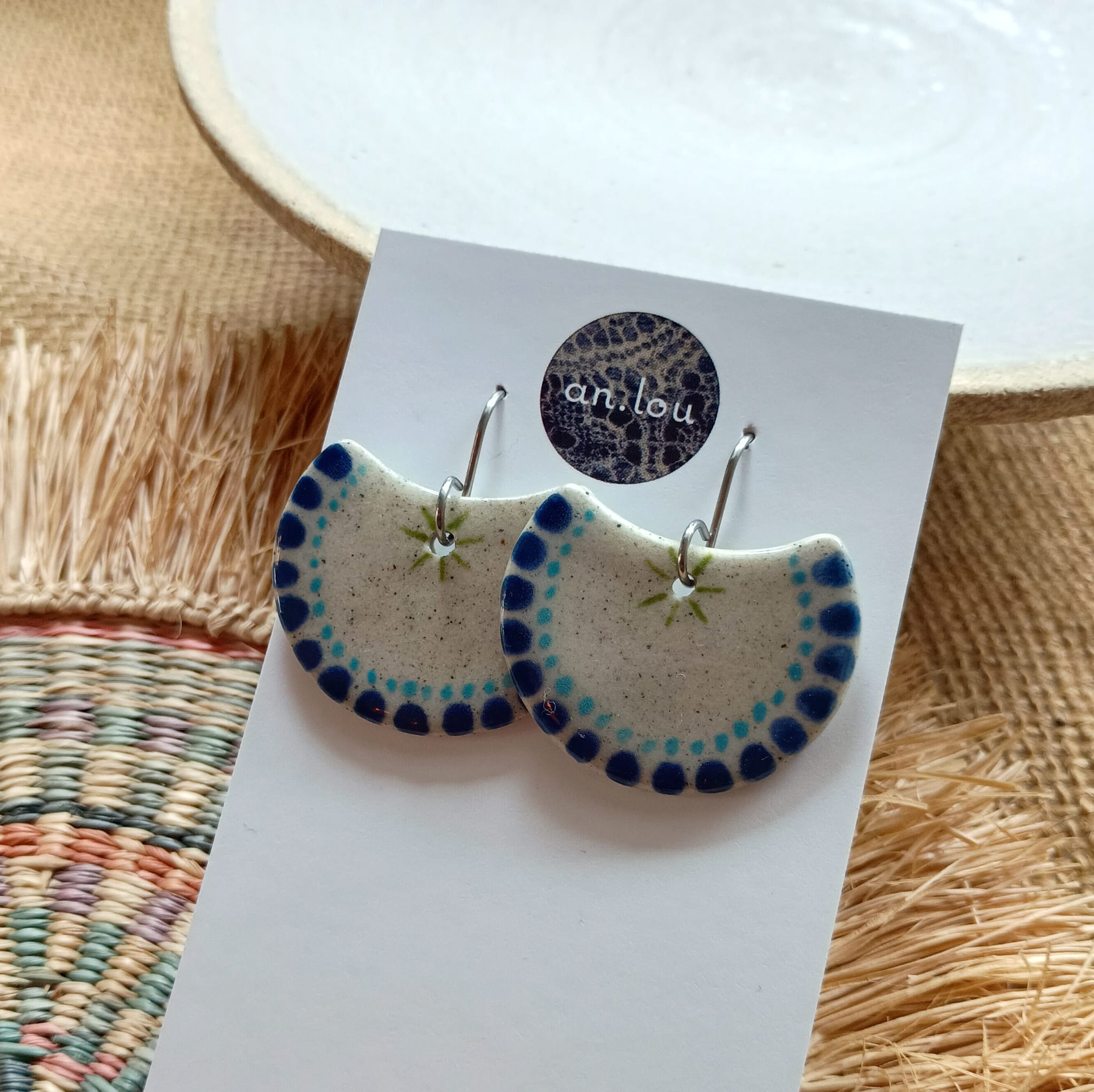 Large Blue Pattern Crescent Drops