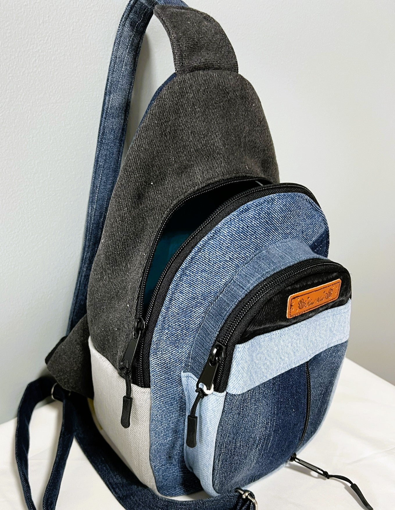 Upcycled Denim & Cotton Multi Pocket Sling Bag
