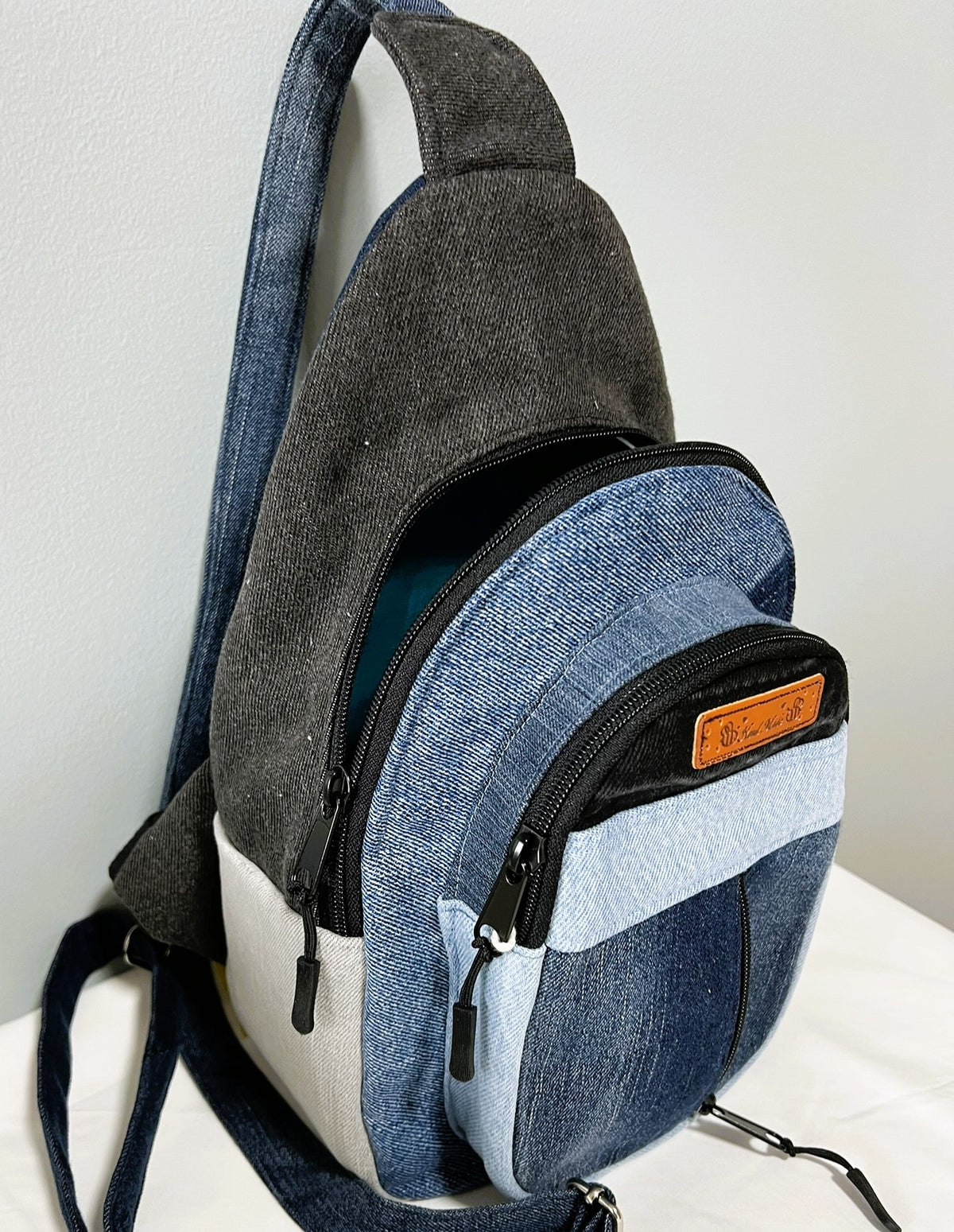 Upcycled Denim & Cotton Multi Pocket Sling Bag