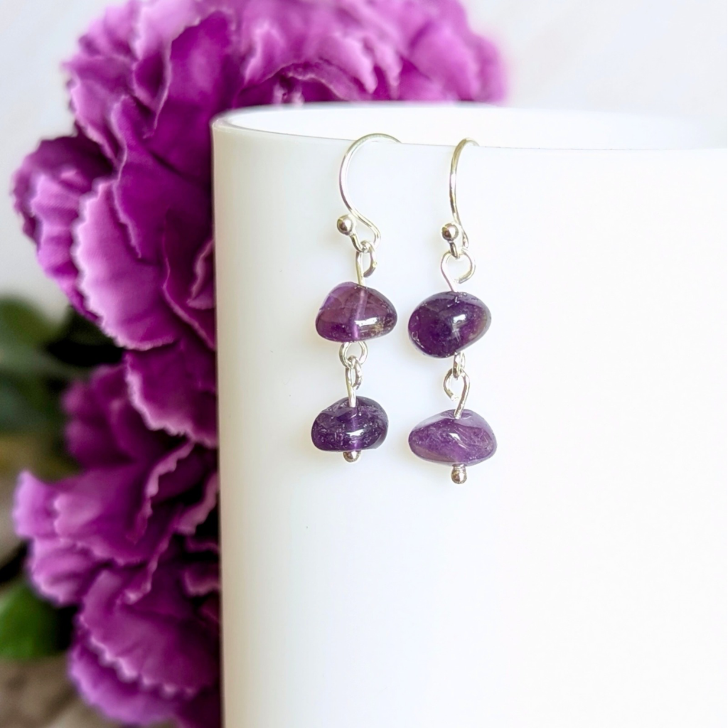 Amethyst sterling silver earrings - handmade gemstone drop earrings