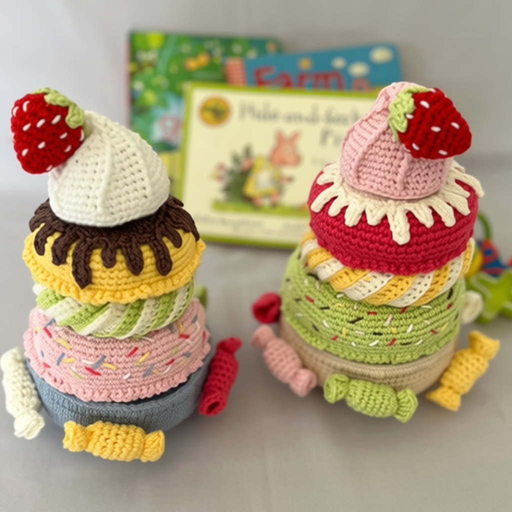 Crochet Stacking Toy Ice Cream Donuts, Crochet Stacking Toy