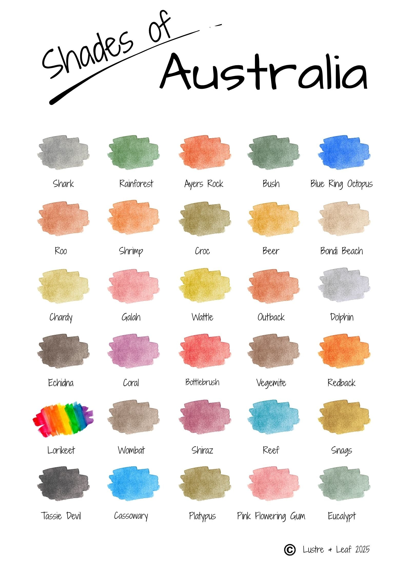 " 30 SHADES OF AUSTRALIA" Limited Edition Numbered Art Print