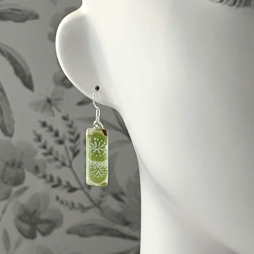 Delicate and Warm Green Cherry Blossom Glass Earrings • One of a Kind