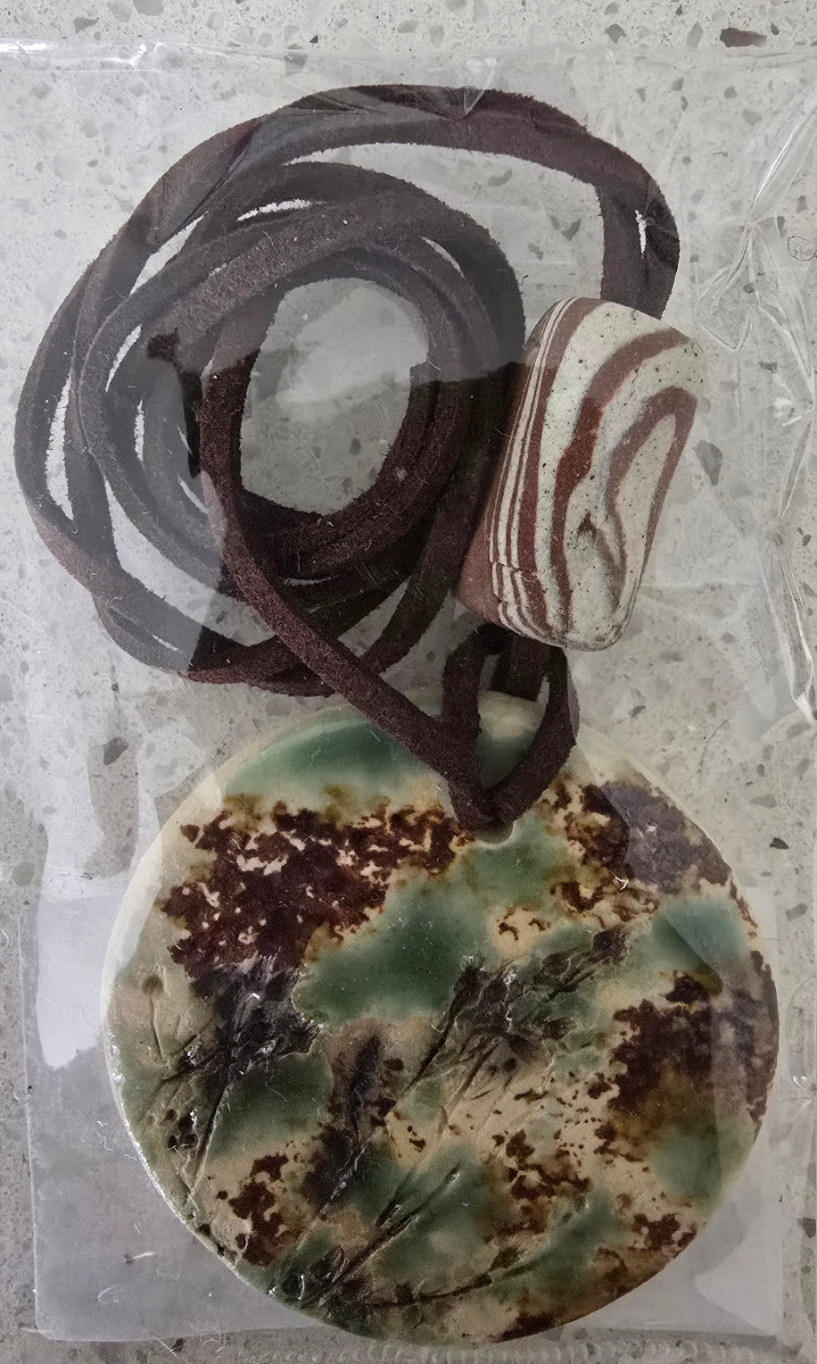 Botanical Imprint Clay Pendant – Handmade Ceramic Necklace
