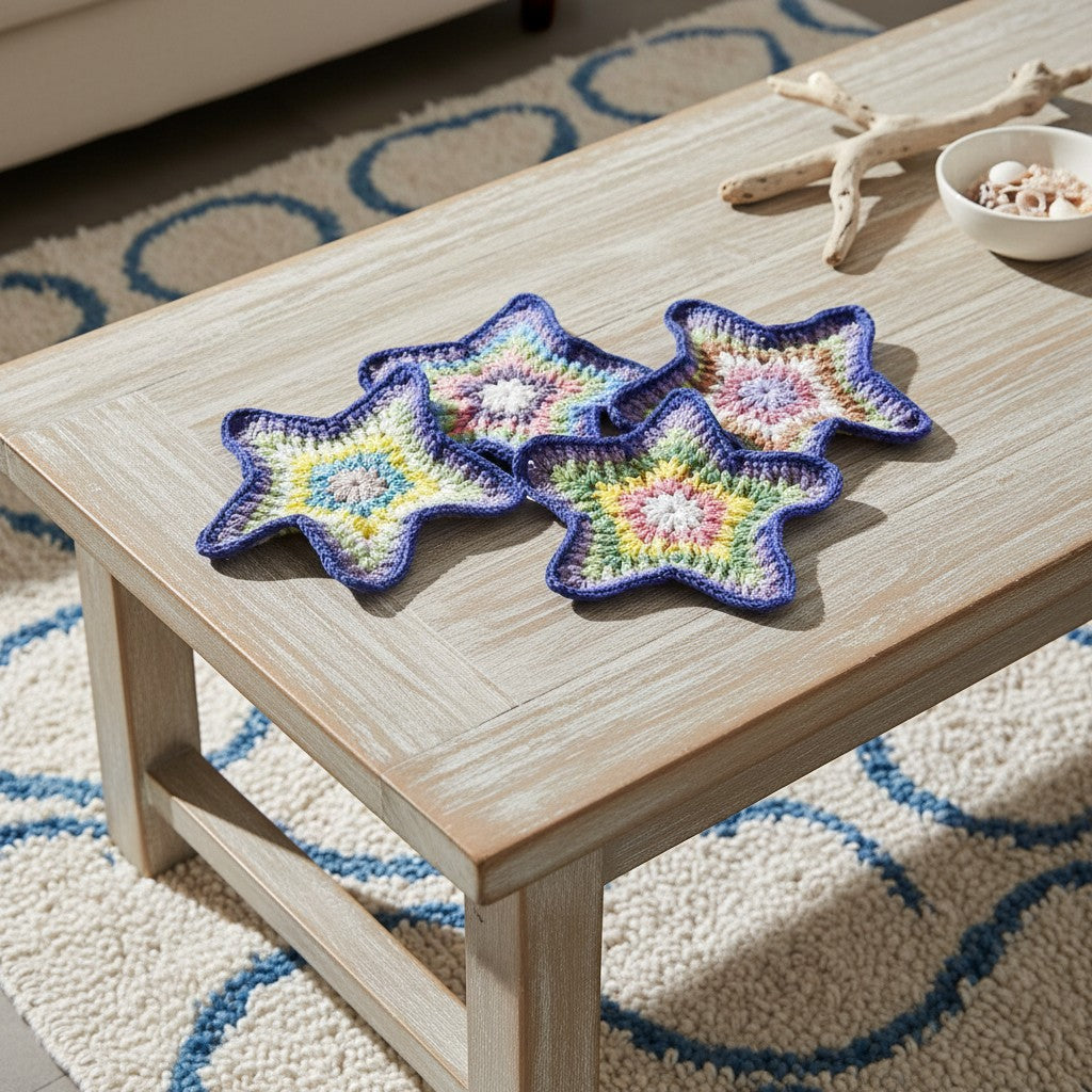 Starfish Crochet Coaster - Cotton Beach Coasters - Large coasters