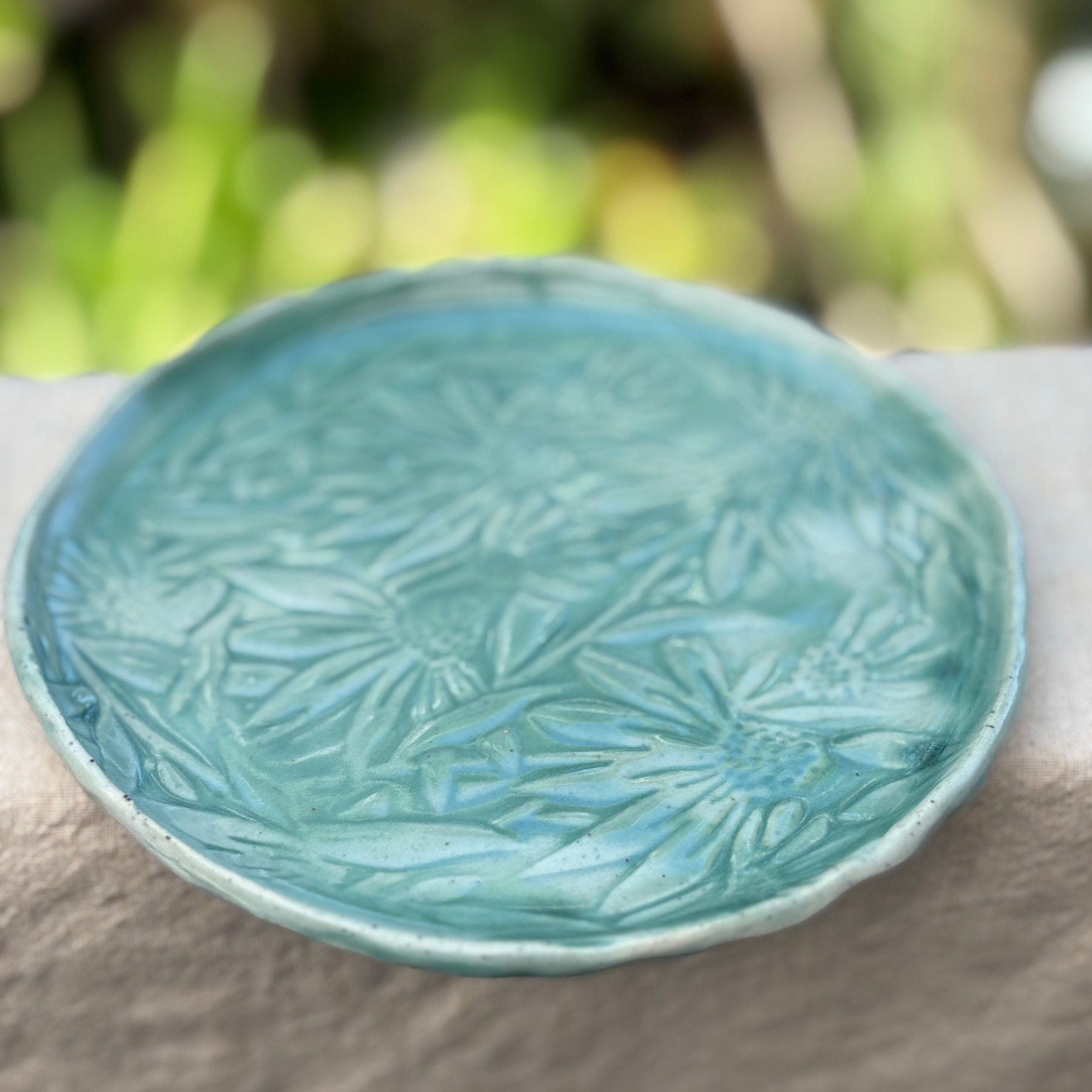 Handmade Ceramic Trinket | Jewellery | Small Food Plates | Spoon Rest | Saucer| Side Plate | Coneflower Floral Stoneware Dishes