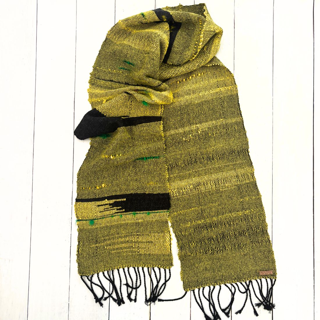 Handwoven Scarf - Yellow - Green - Wool - Cotton
